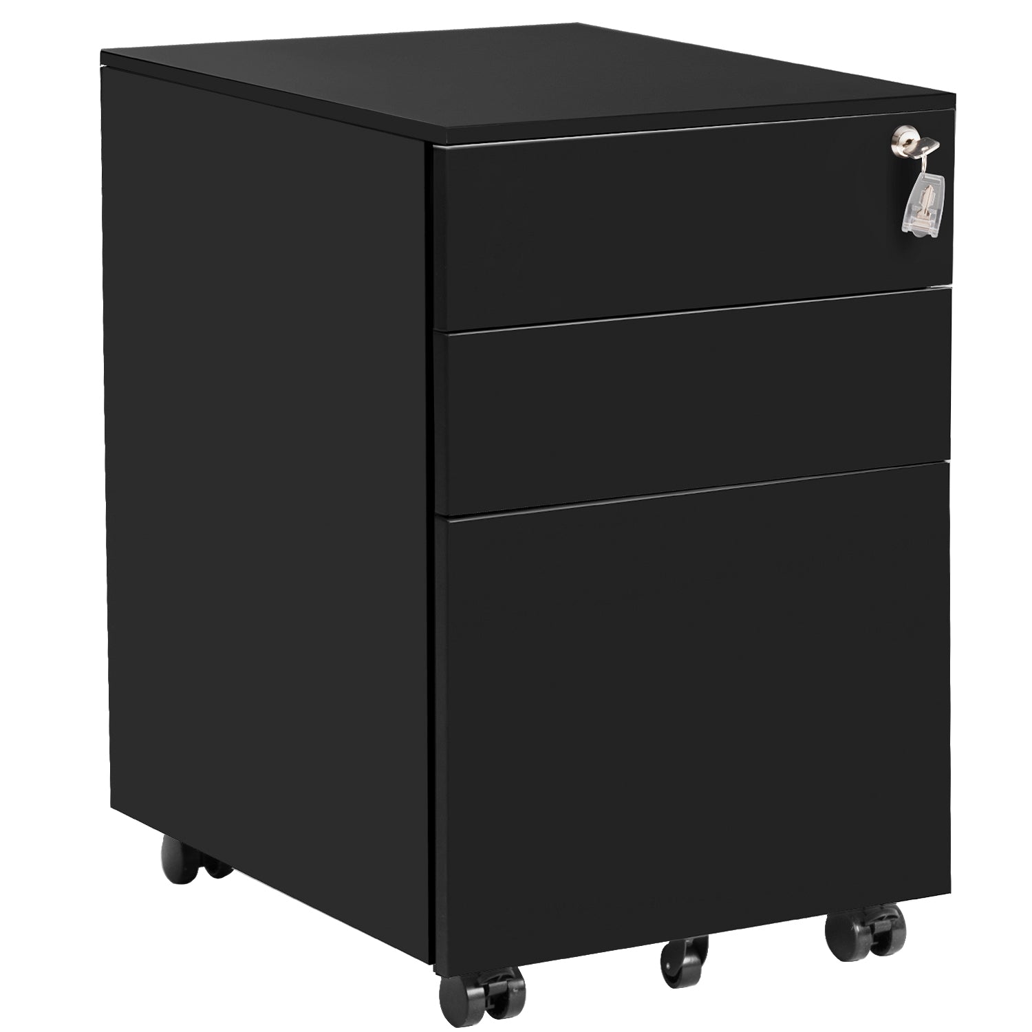 Three Drawer File Cabinet Mobile Metal Lockable File Cabinet Under Desk Fully Assembled Except for 5 Castors-Boyel Living