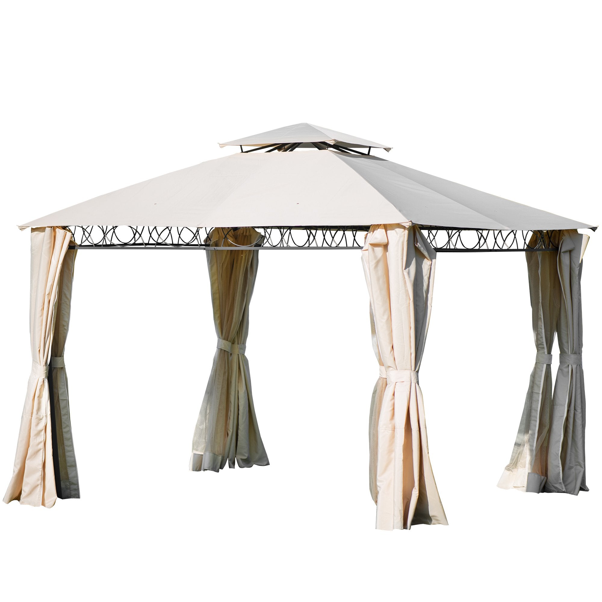 Quality Double Tiered Grill Canopy, Outdoor BBQ Gazebo Tent with UV Protection, Beige-Boyel Living