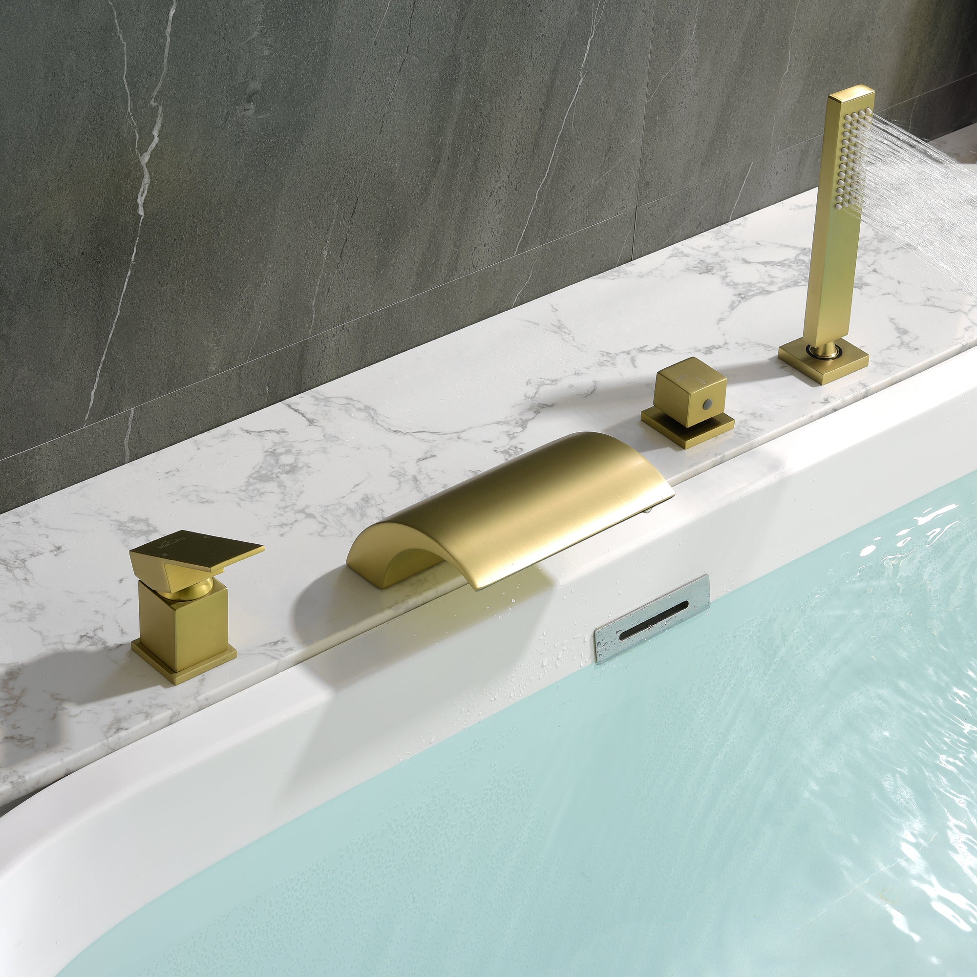 Boyel Living Tub Deck Mount Roman Tub Faucet with Hand Shower and Water Suply Hose-Boyel Living
