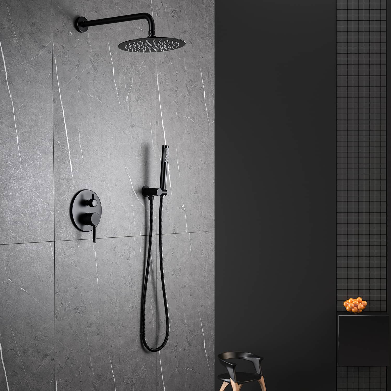 4 GPM 10 in. Round Shower System With Handheld Shower Head in Matte Black-Boyel Living