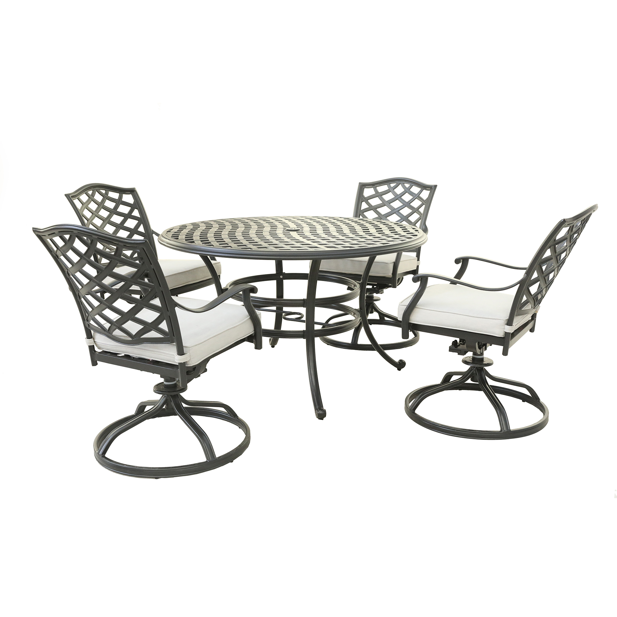 Aluminum 5-Piece Round Dining Set With 4 Swivel Rockers, Cast Silver-Boyel Living