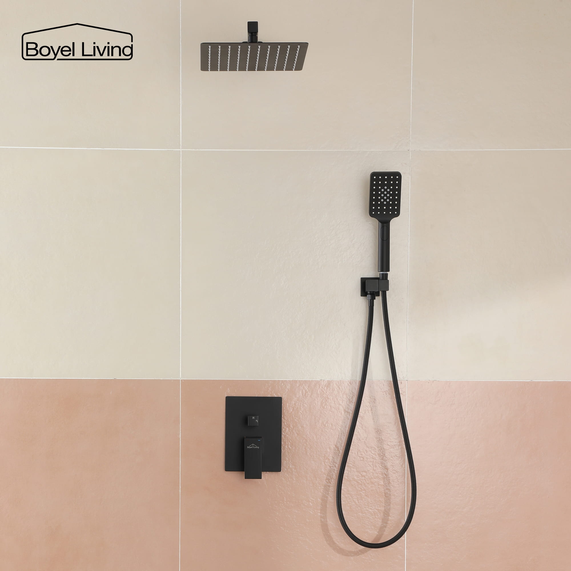 Boyel Living 10 in. 2.5 GPM Wall Mount Rain Dual Shower Heads Shower System in Brushed Nickel/Matte Black-Boyel Living