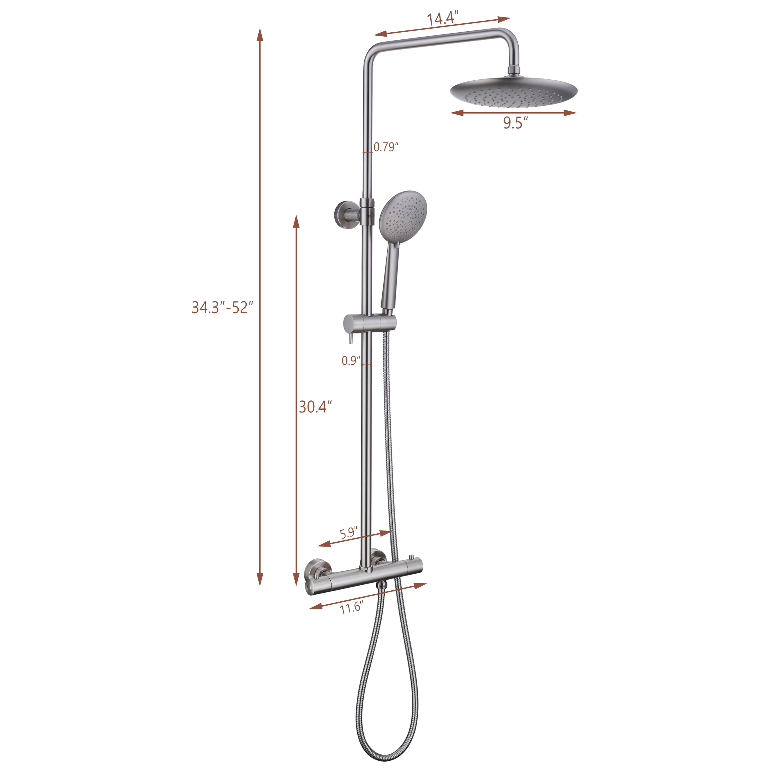 2 Function Wall Mount Round Thermostatic Rain Shower System in Brushed Nickel-Boyel Living