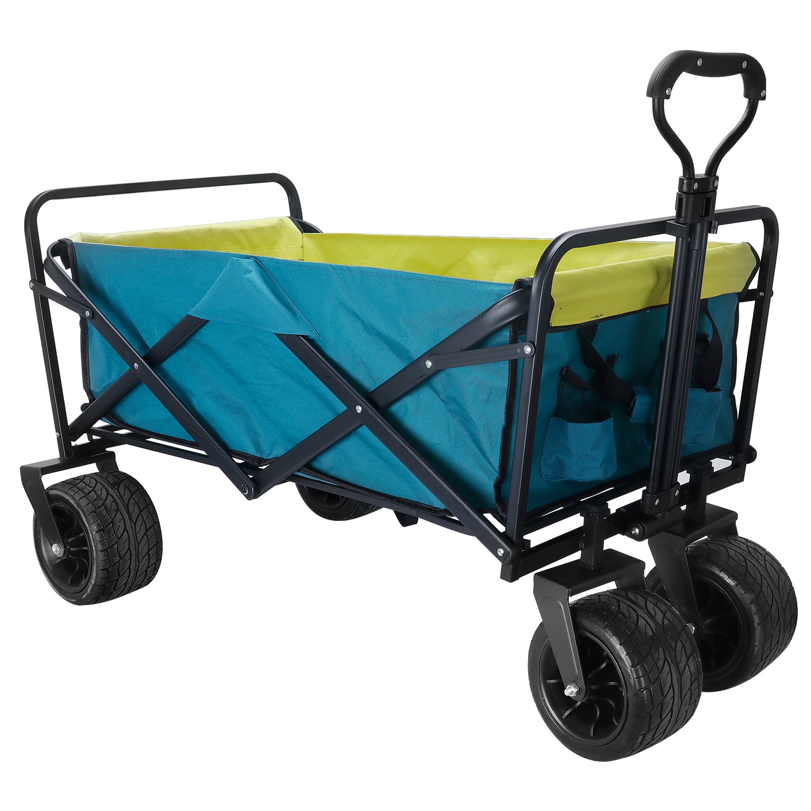 Wagon Garden Shopping Beach Cart with Seat Belt and Big Wheels - Blue Fabric (Fedex Pickup Only)-Boyel Living