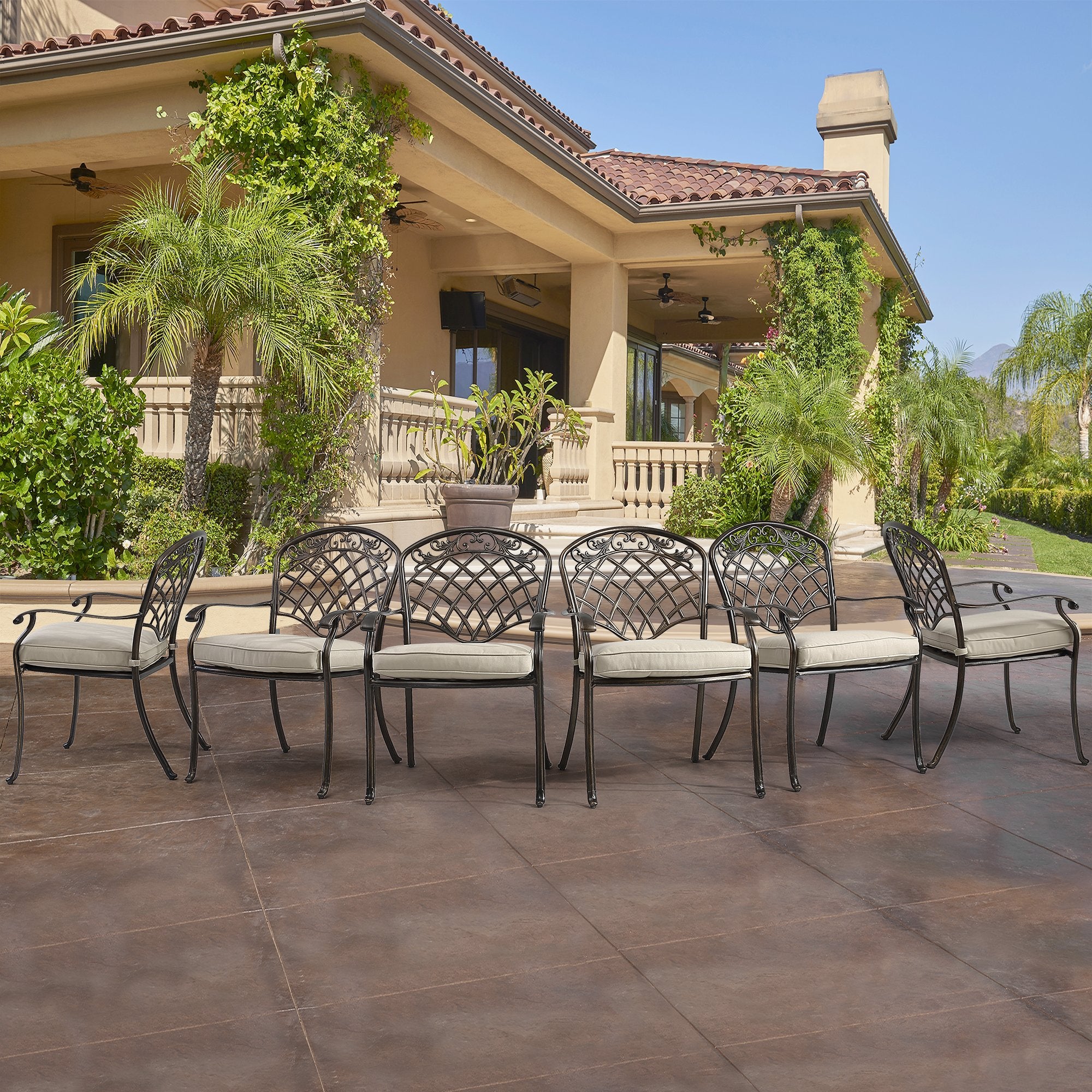 Set of 6  cast aluminum mesh-back dining chairs-Boyel Living