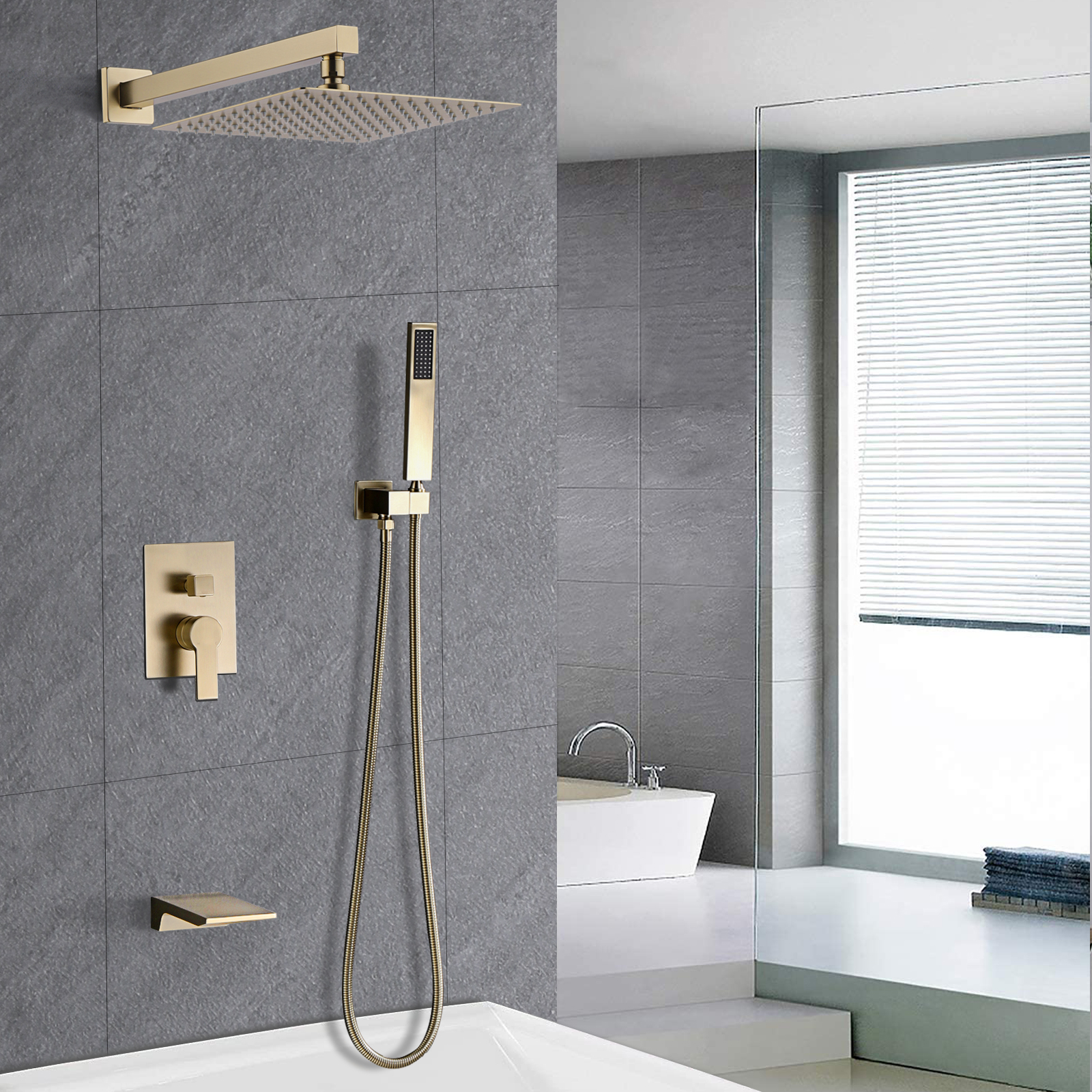wall mounted shower system with tub faucet