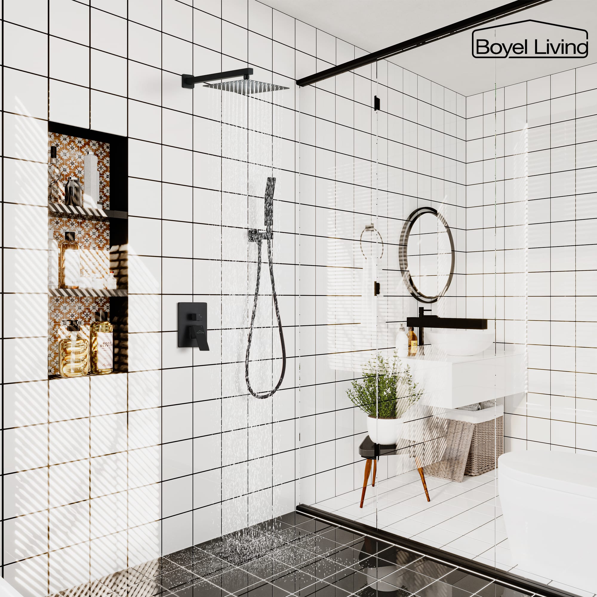 Boyel Living 10 in. Rainfall Shower System Wall Mounted Dual Shower Heads Set-Boyel Living