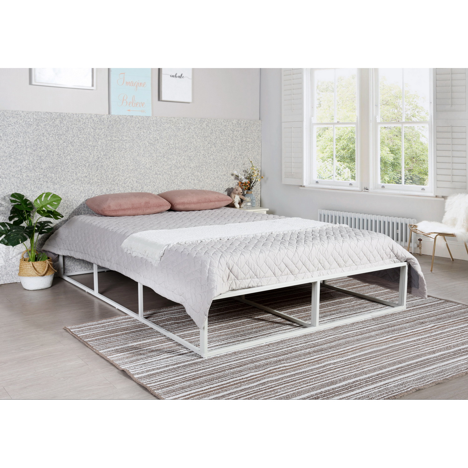 Modern Full Metal Queen size Bed with Slat Support - NO Mattress  - No Box Spring Needed-Boyel Living