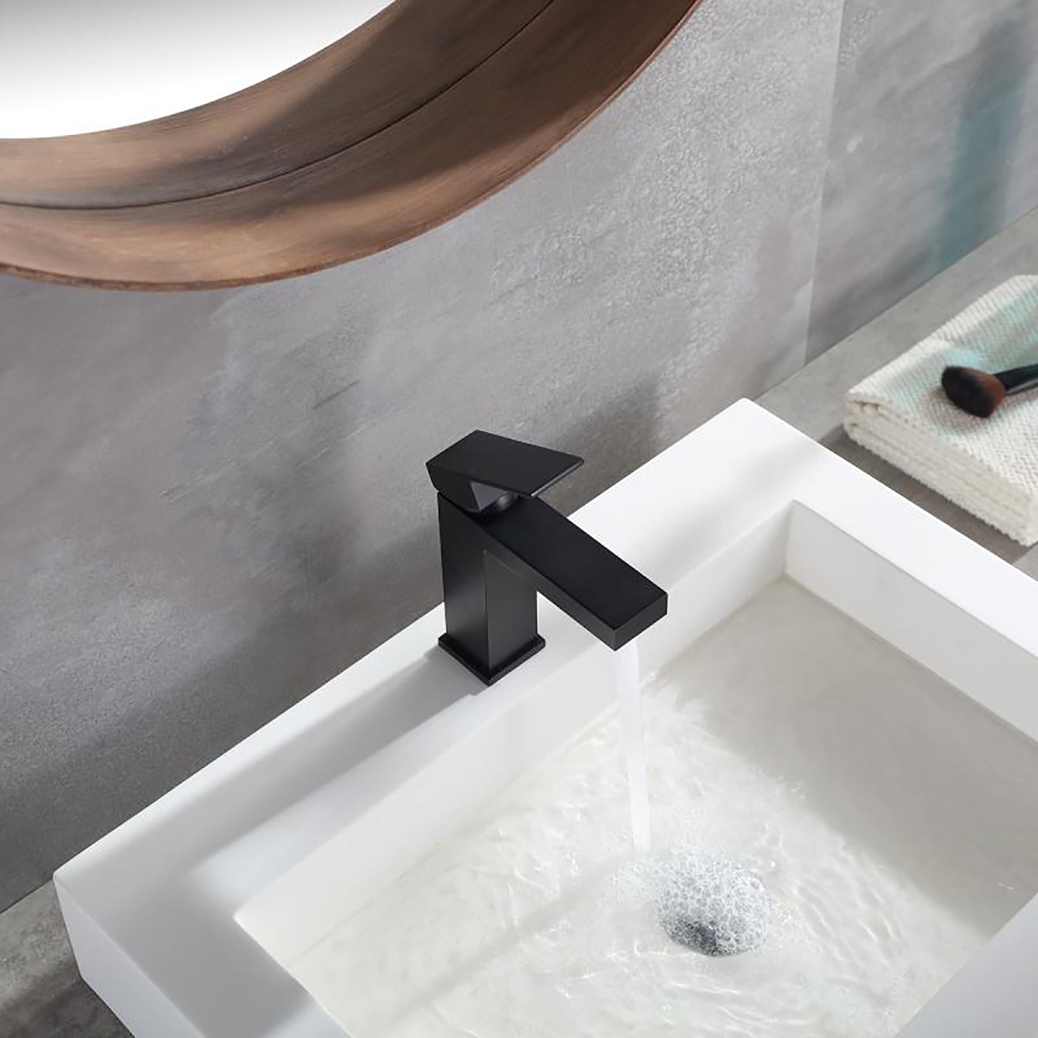 Black Single Hole Single Handle Bathroom Sink Faucet with Deck Plate and Water Supply Hoses-Boyel Living