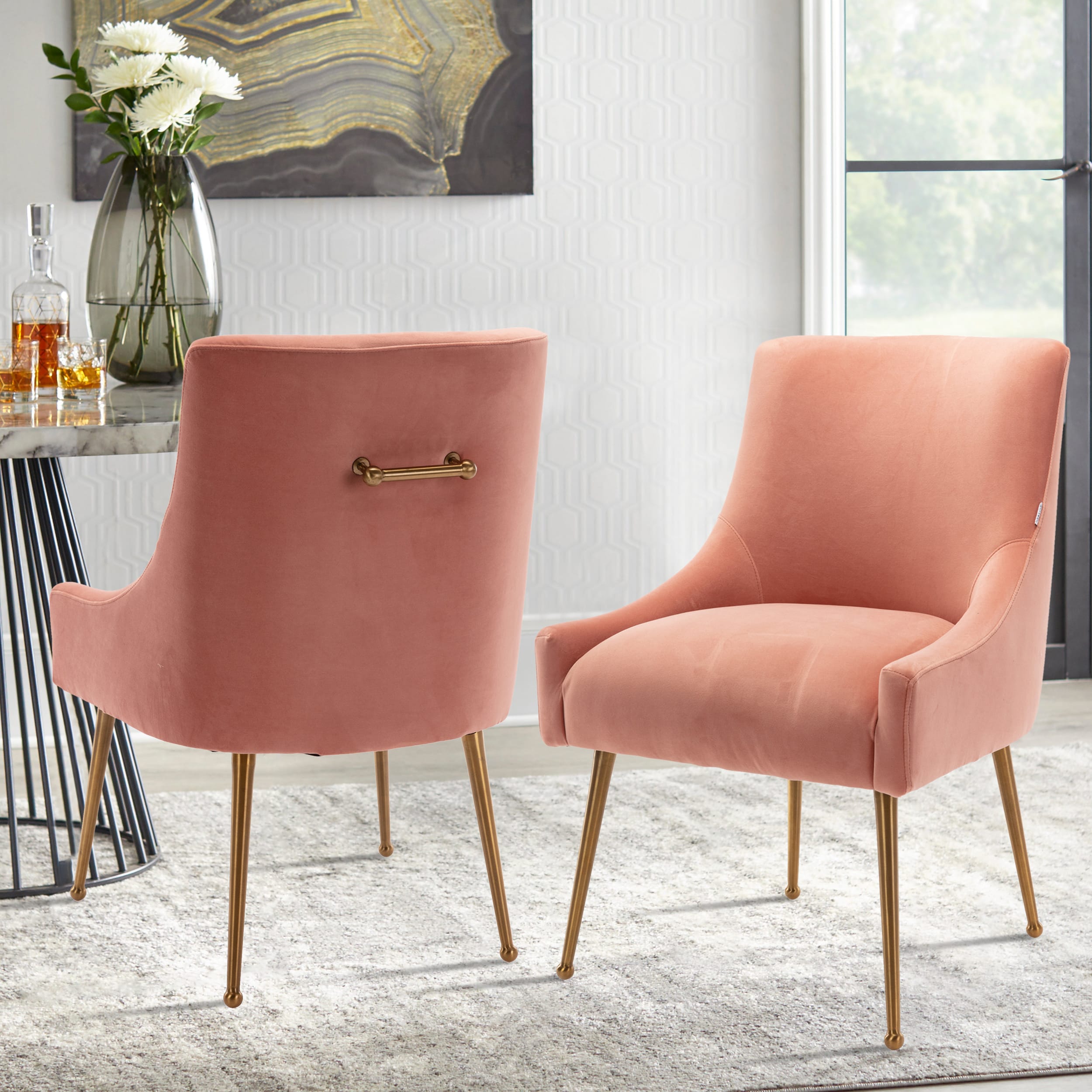 Velvet Dining Chair, Accent Side Chair With Adjustable Foot Nails, Set of 2-Boyel Living
