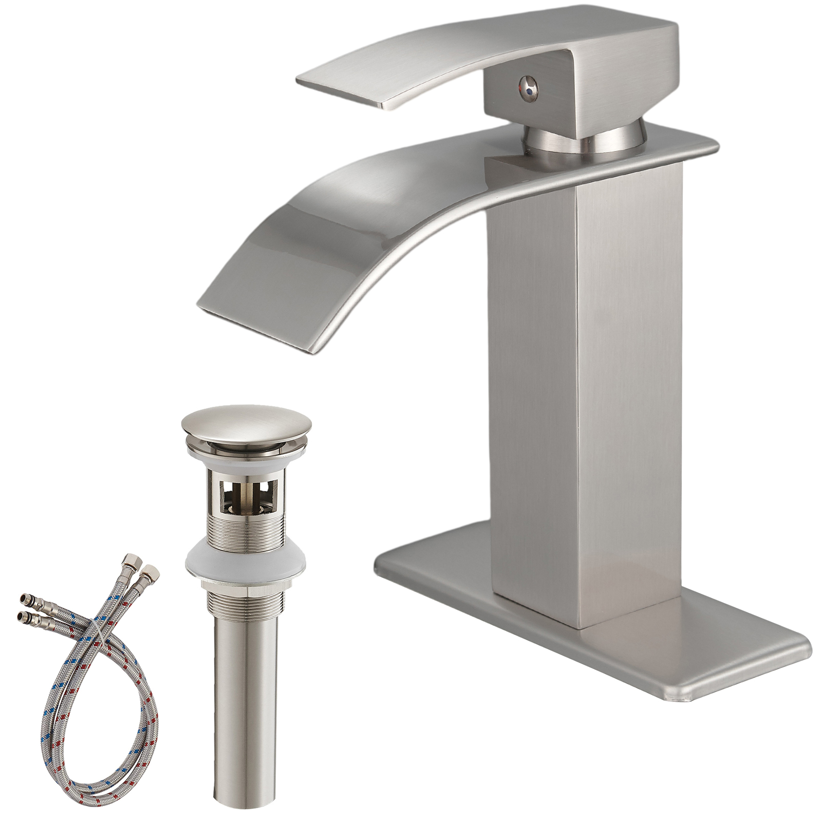 Single Handle Single Hole Bathroom Faucet with Deckplate Included, Pop Up Drain, Water Supply Hoses in Oil Rubbed Bronze /Brushed Nickel / Matte Black/ Chrome