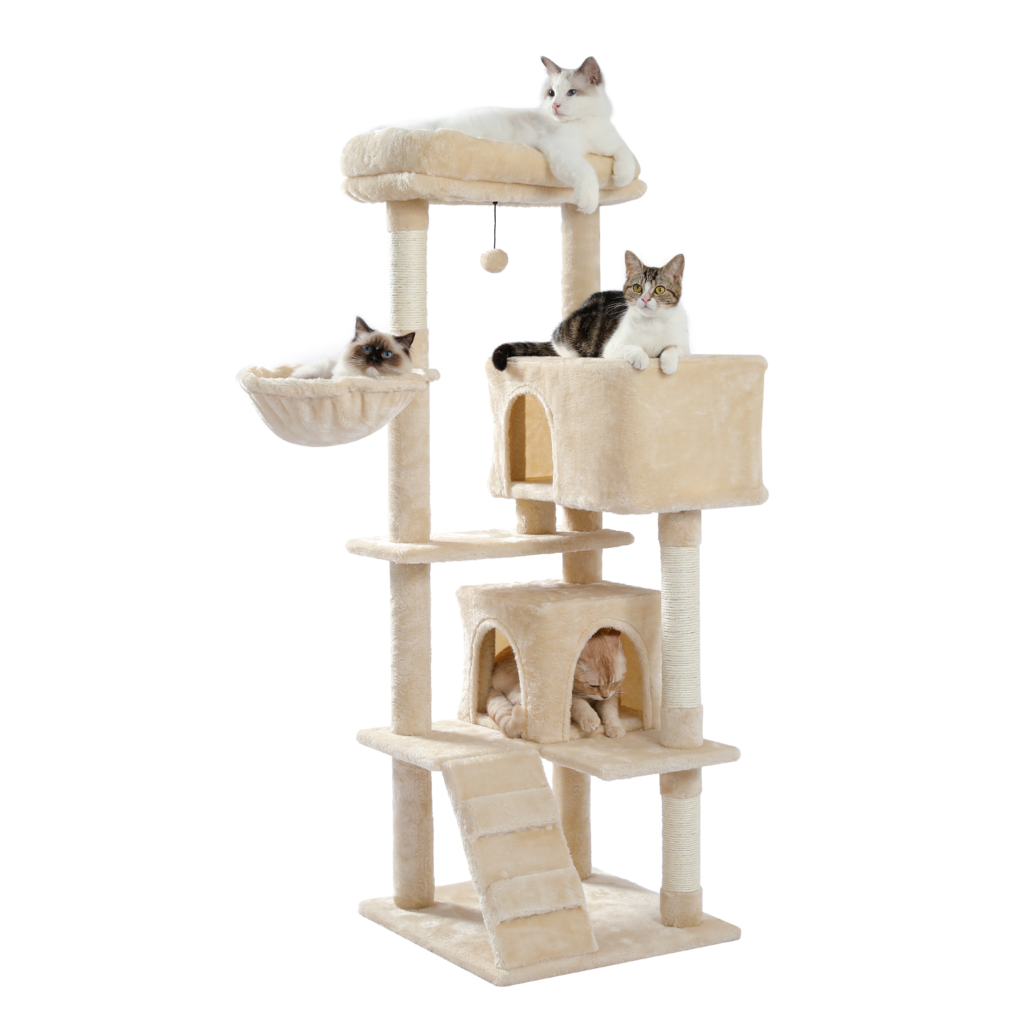 Cat Tree 56 Inches Cat Tower for Multiple Cats and Kittens with Super Large Perch Double Condo Hammock and Scratching Post-Beige-Boyel Living