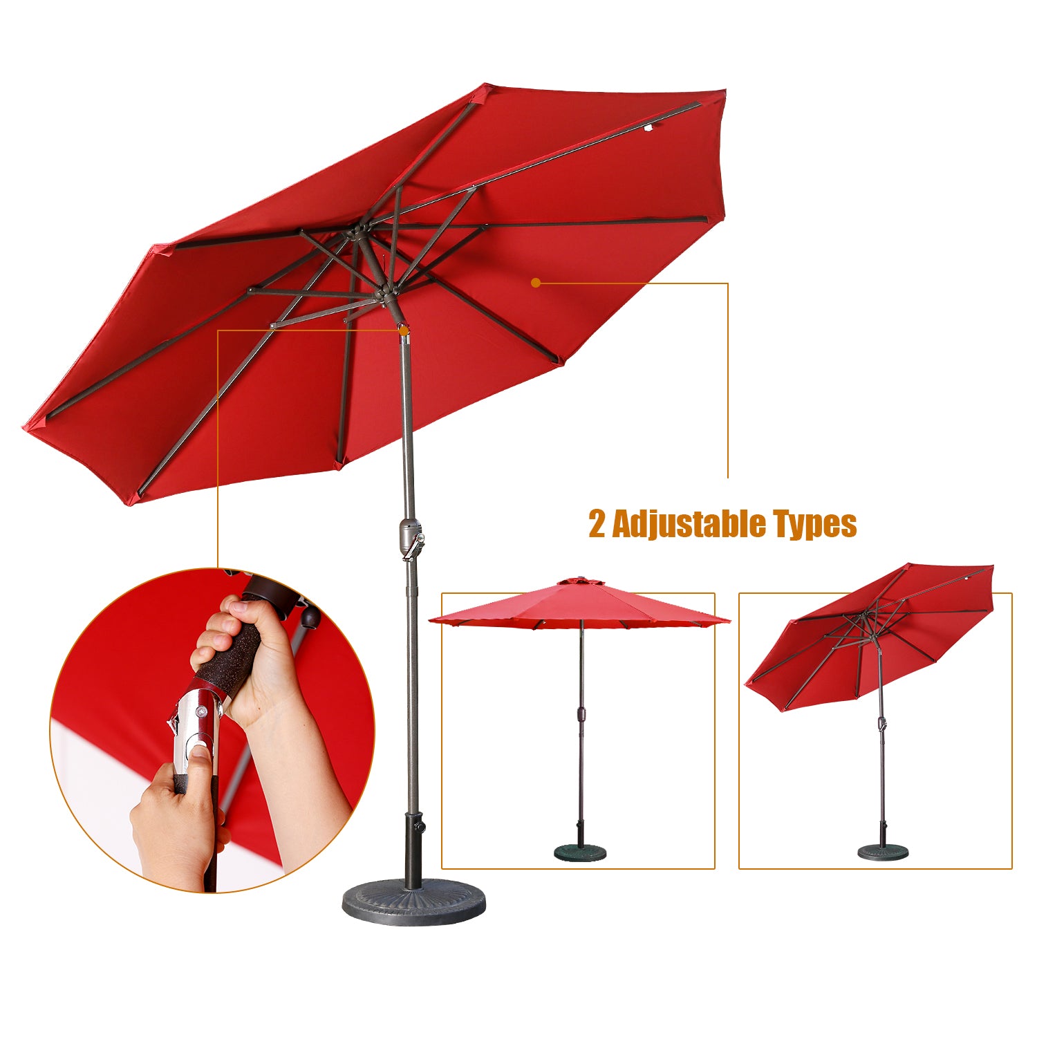 9ft Patio Umbrella Outdoor Umbrella Patio Market Umbrella with Push Button Tilt and Crank-Boyel Living