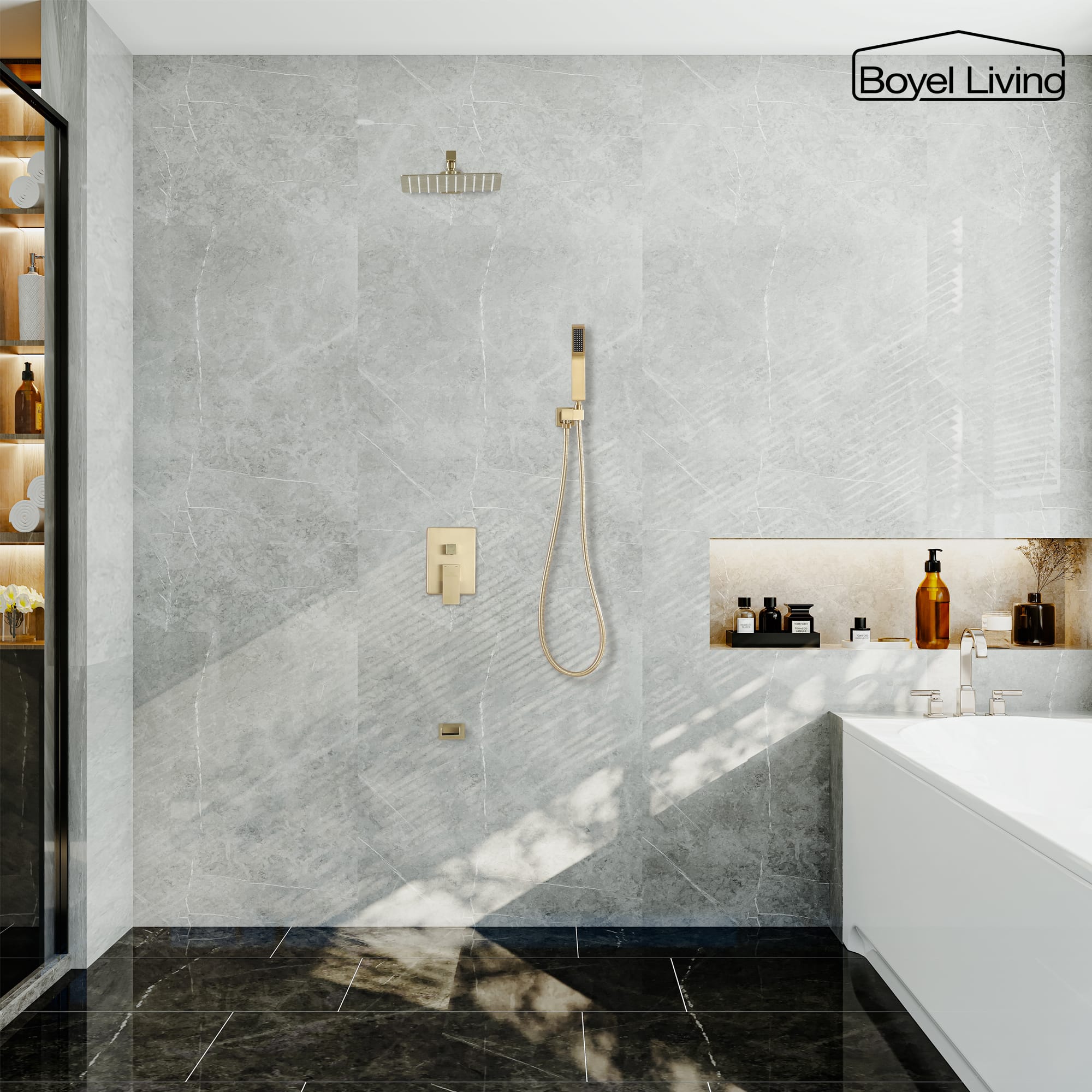 10-inch Wall Mount Shower System with Handheld in Brushed Gold-Boyel Living