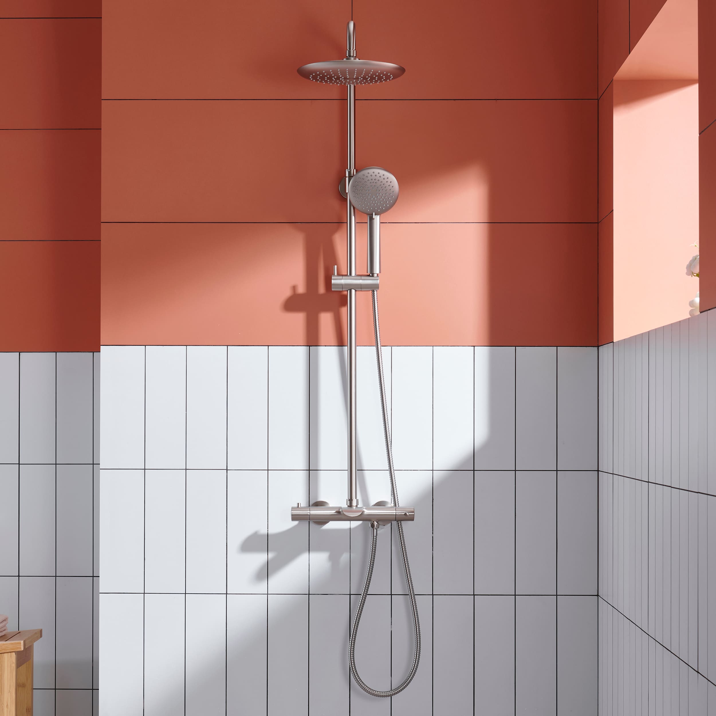 3 Function Wall Mount Round Thermostatic Rain Shower System with Tub Spout in Brushed Nickel-Boyel Living