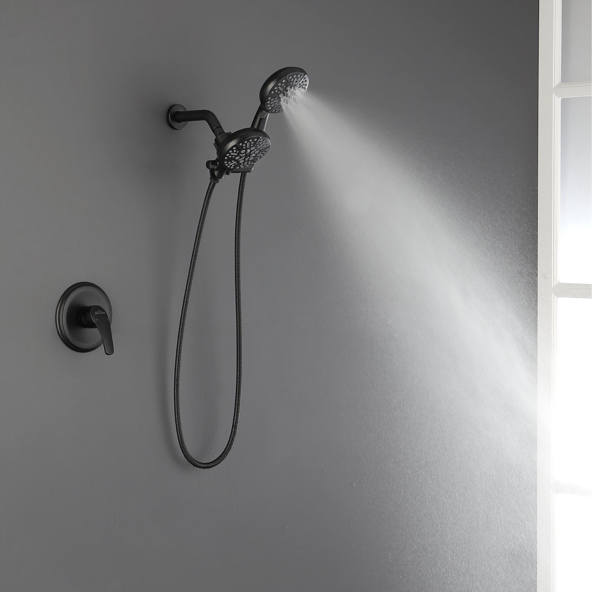 Boyel Living 5-Spray Patterns with 2.5 GPM 4.72 in. Wall Mount Dual Shower Heads in Matte Black (Valve and Handle Trim Included)-Boyel Living