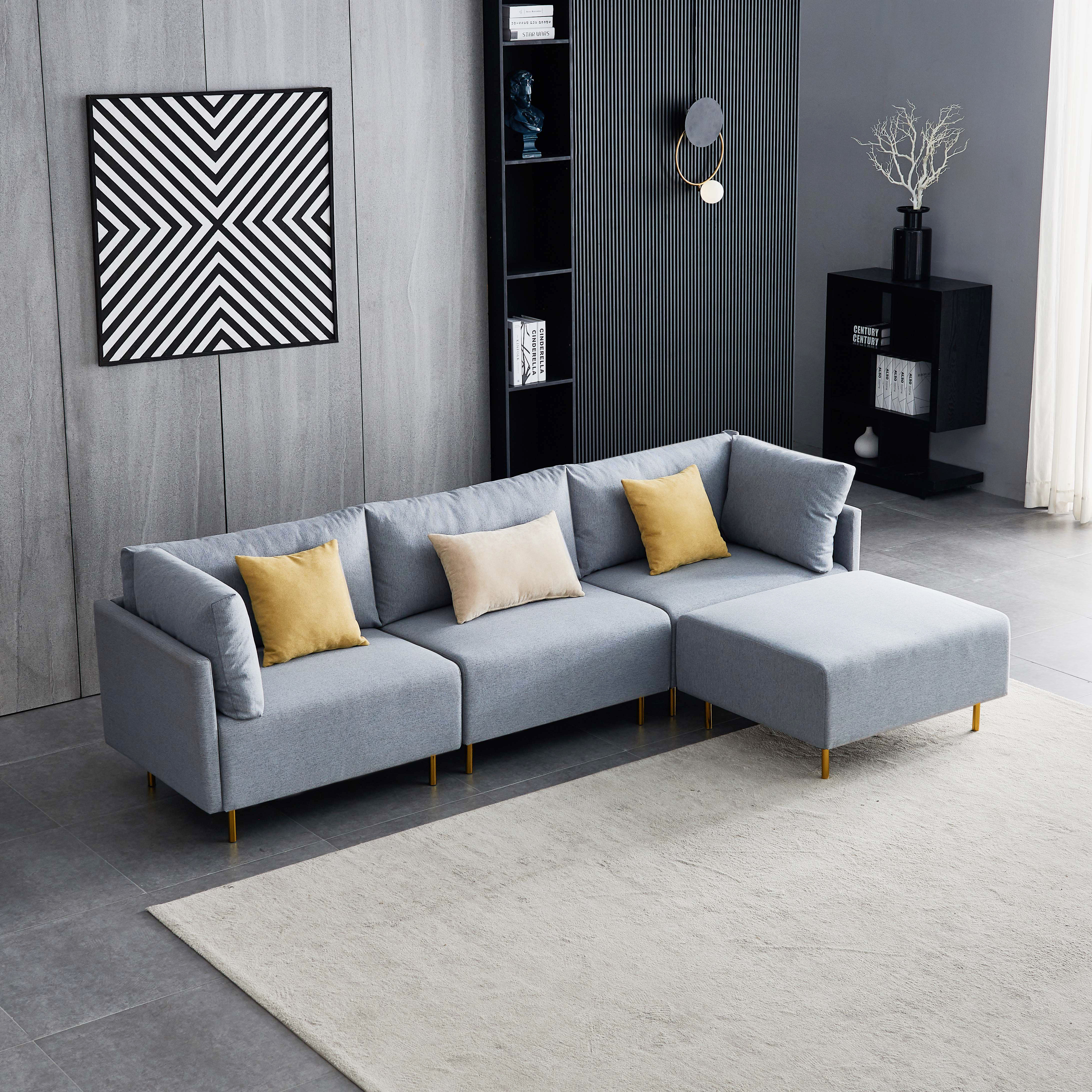 Comfortable Linen Sectional Sofa, L-Shape-Gray-Boyel Living