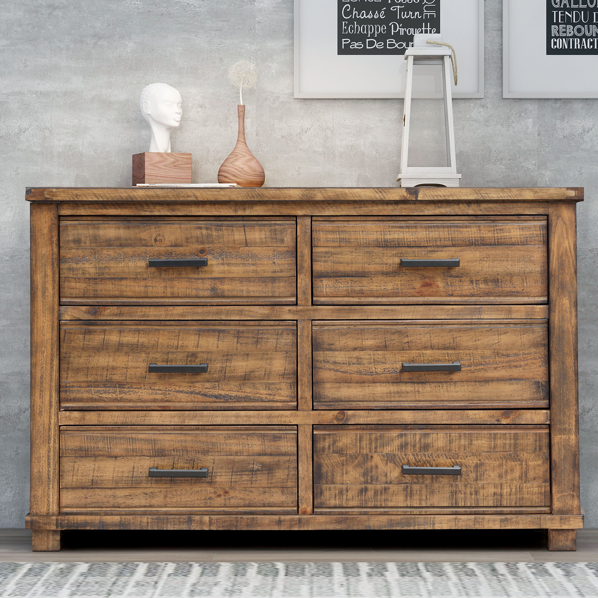Rustic Reclaimed Solid Wood Framhouse 6 Drawers Wider Dresser-Boyel Living
