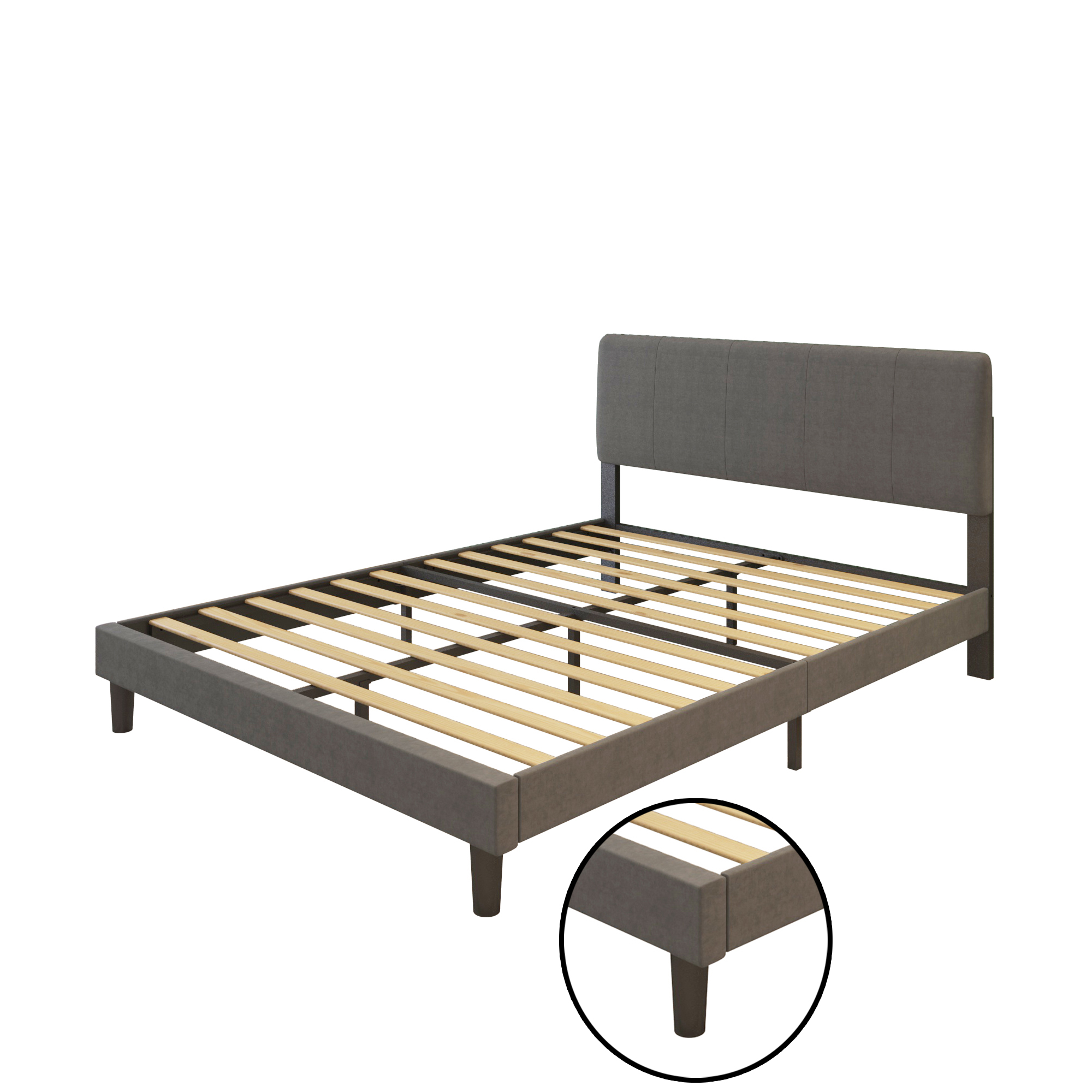 FULL Upholstered Headboard Platform Bed Frame ,With wood Slat Support,  Easy Assembly,  Dark Grey-Boyel Living