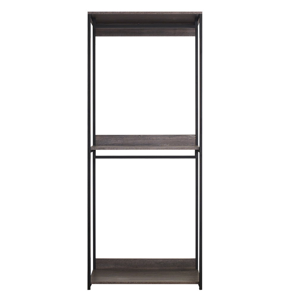 Monica Farmhouse Industrial Wood Walk-in Closet with One Shelf in Rustic Gray