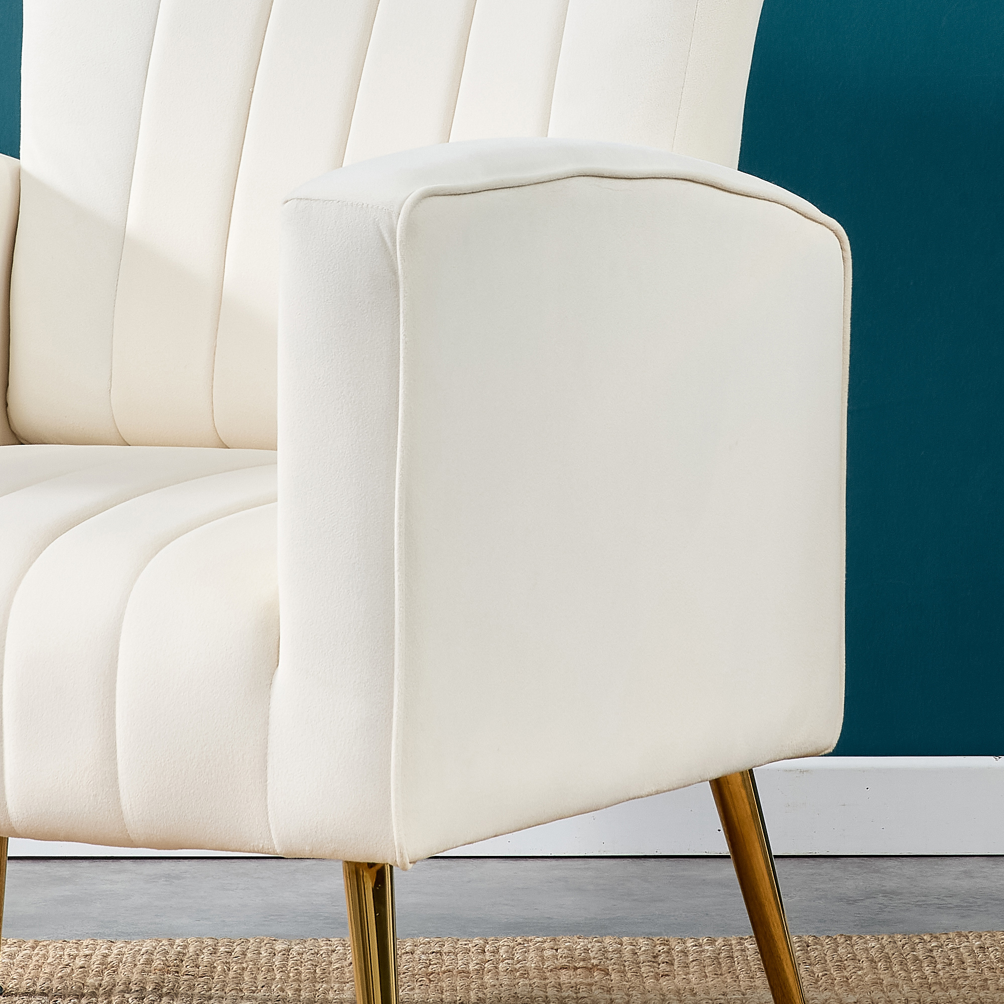 White accent chair with gold outlet legs