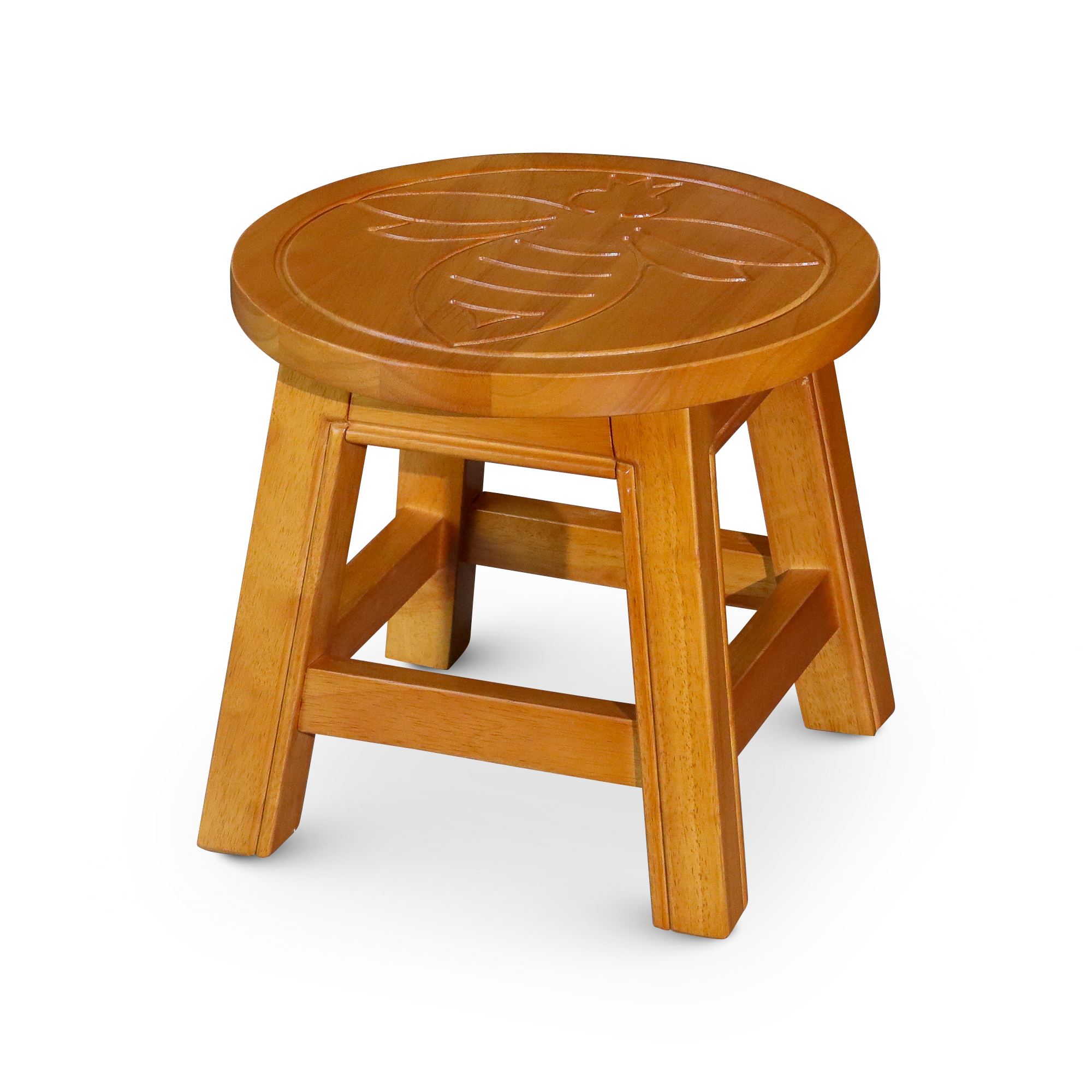 Carved Wooden Step Stool, Queen Bee, Natural