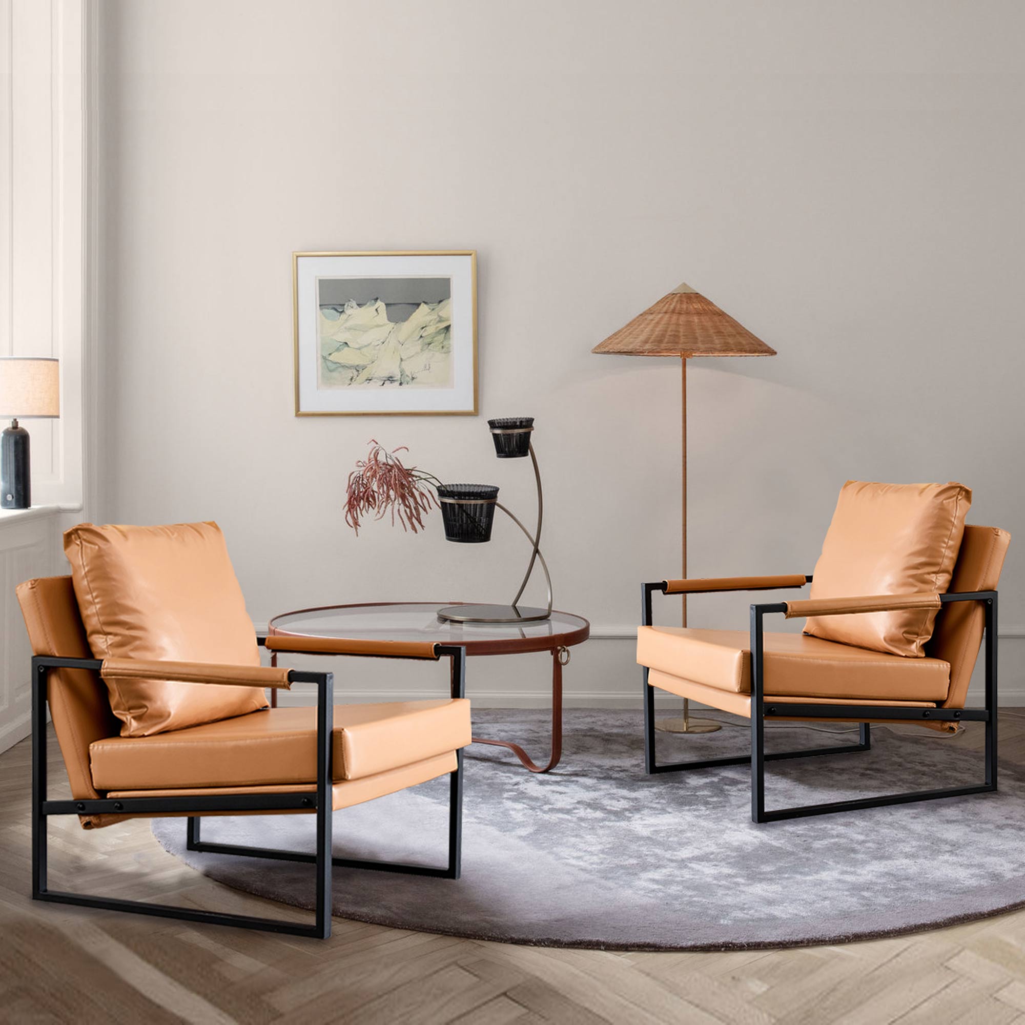 Accent Arm Chair, Mid Century PU Leather Upholstered Living Room