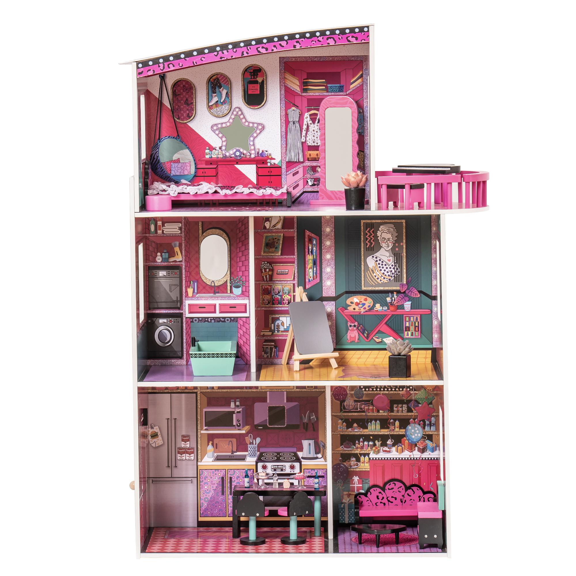 Vintage 90's wooden Dollhouse for Kids, Great Gift for Christmas, Birhday and Party-Boyel Living