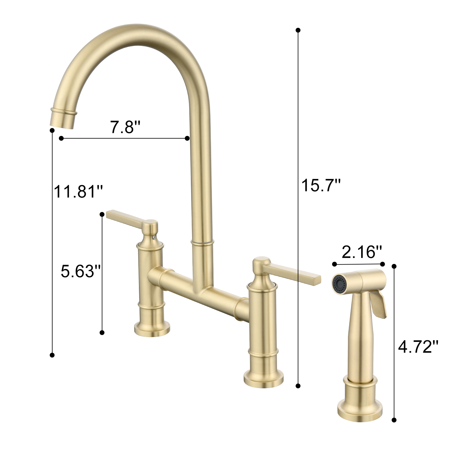 Boyel Living RV Kitchen Sink Faucet Brushed Gold Kitchen Faucet with Side Sprayer 3 Holes Double Handle 304 Stainless Steel Faucet for Outdoor Farmhouse Camper Laundry RV Bar