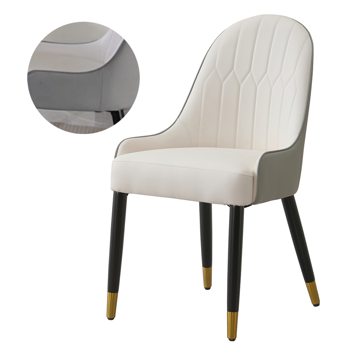 Dining Chair with PU Leather white grey color solid wood metal legs ...