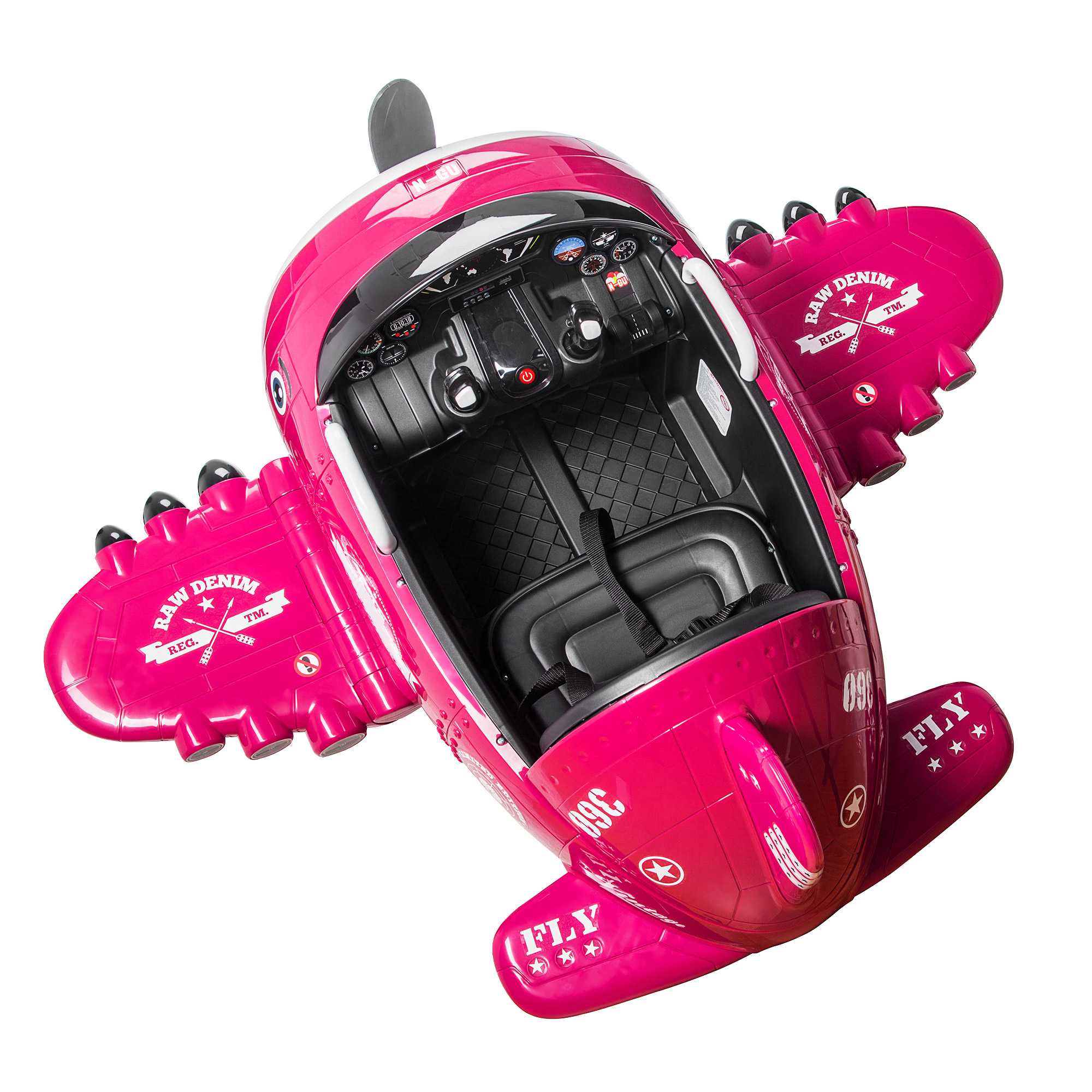 12V Electric Kids Ride on Toy Plane with USB, FM, Wind-Driven Propeller, 360-Degree Rotating by 2 Joysticks, Remote Control for Kids 3 to 6, Rose Red-Boyel Living