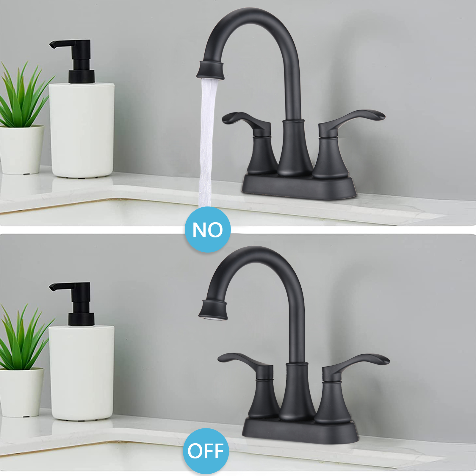 4 inches Centerset Bathroom Faucet 360° Swivel Spout, with Pop Up Drain - Brushed Gold/Matte Black/Brushed Nickel 