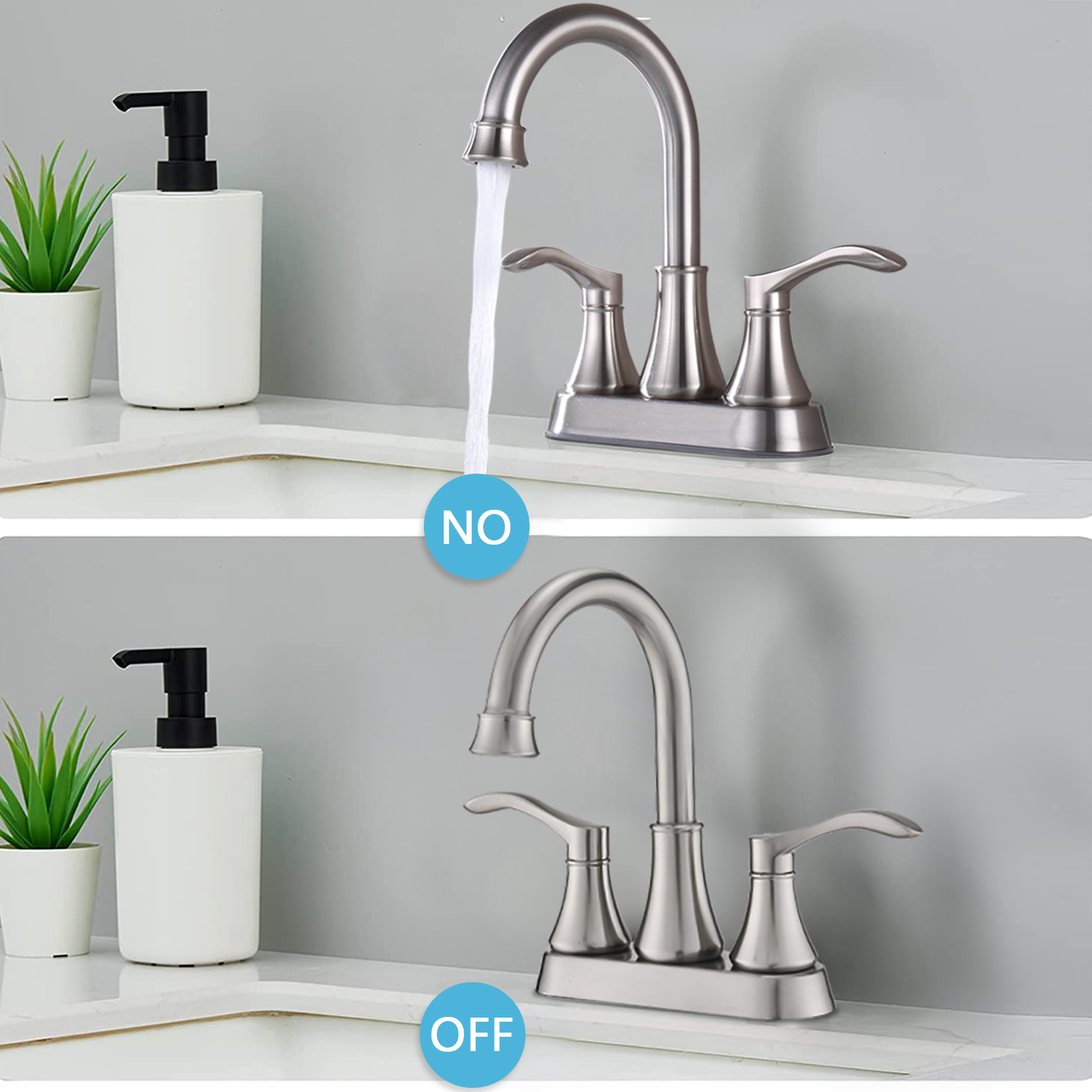 4 inches Centerset Bathroom Faucet 360° Swivel Spout, with Pop Up Drain - Brushed Gold/Matte Black/Brushed Nickel 