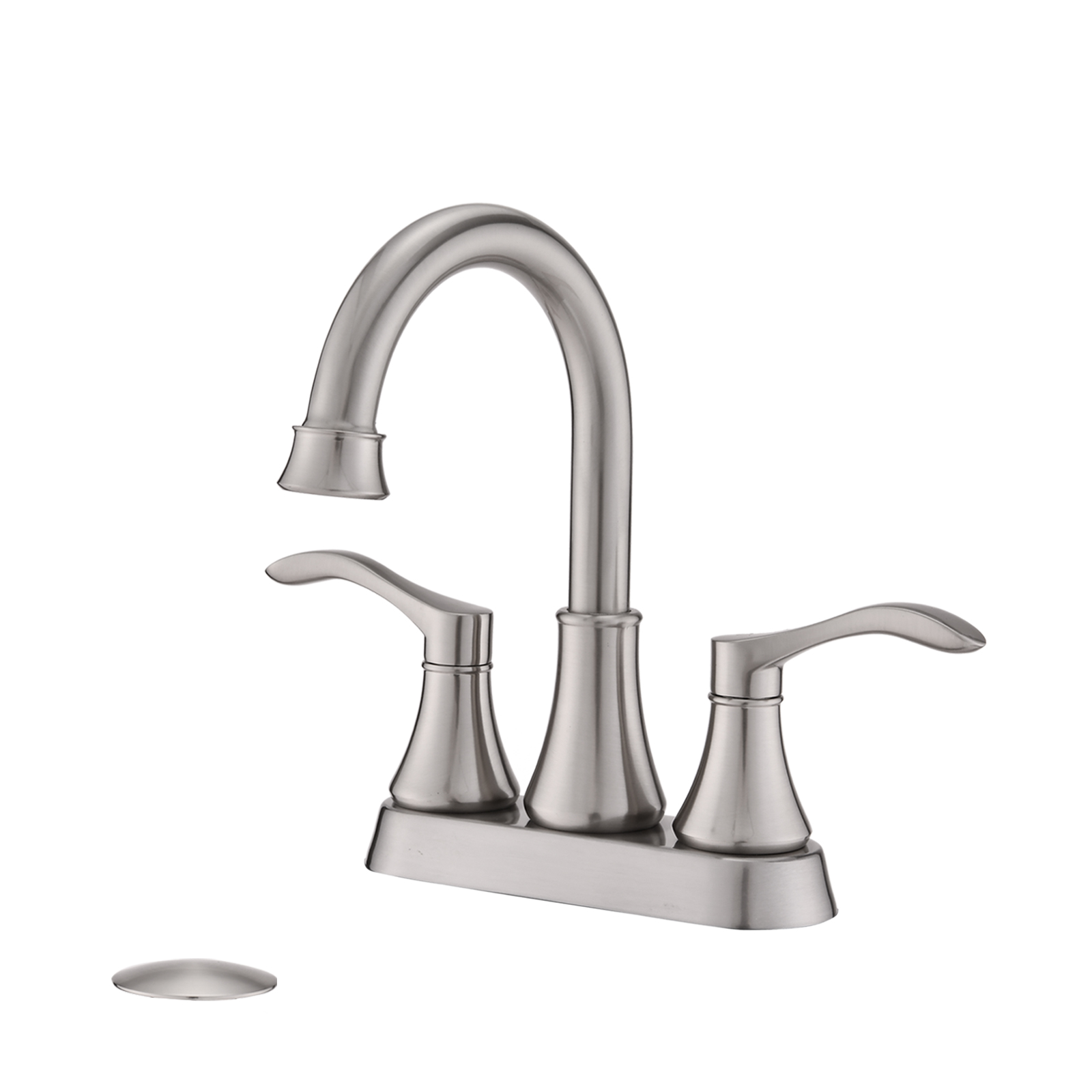 4 inches Centerset Bathroom Faucet 360° Swivel Spout, with Pop Up Drain - Brushed Gold/Matte Black/Brushed Nickel 