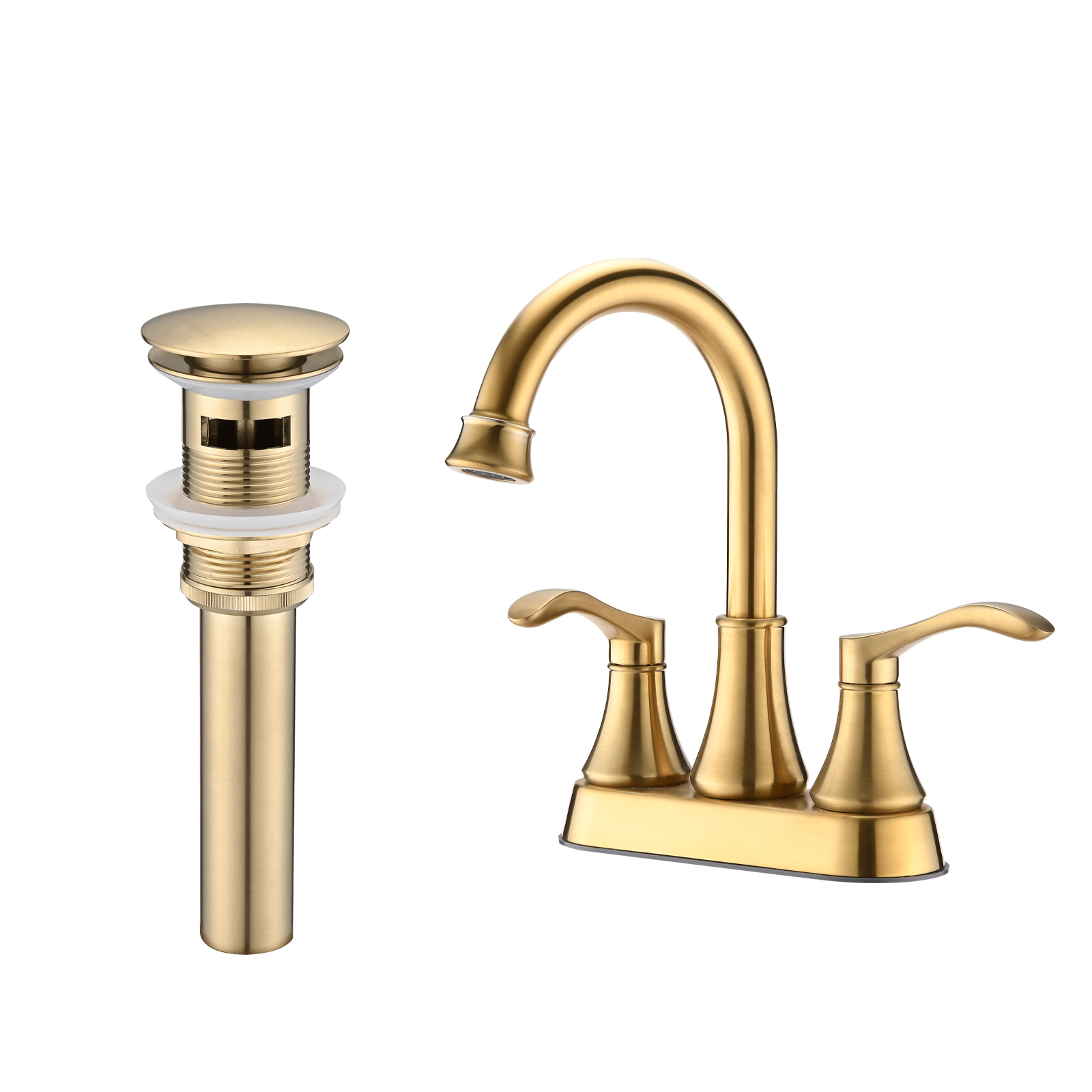4 inches Centerset Bathroom Faucet 360° Swivel Spout, with Pop Up Drain - Brushed Gold/Matte Black/Brushed Nickel 
