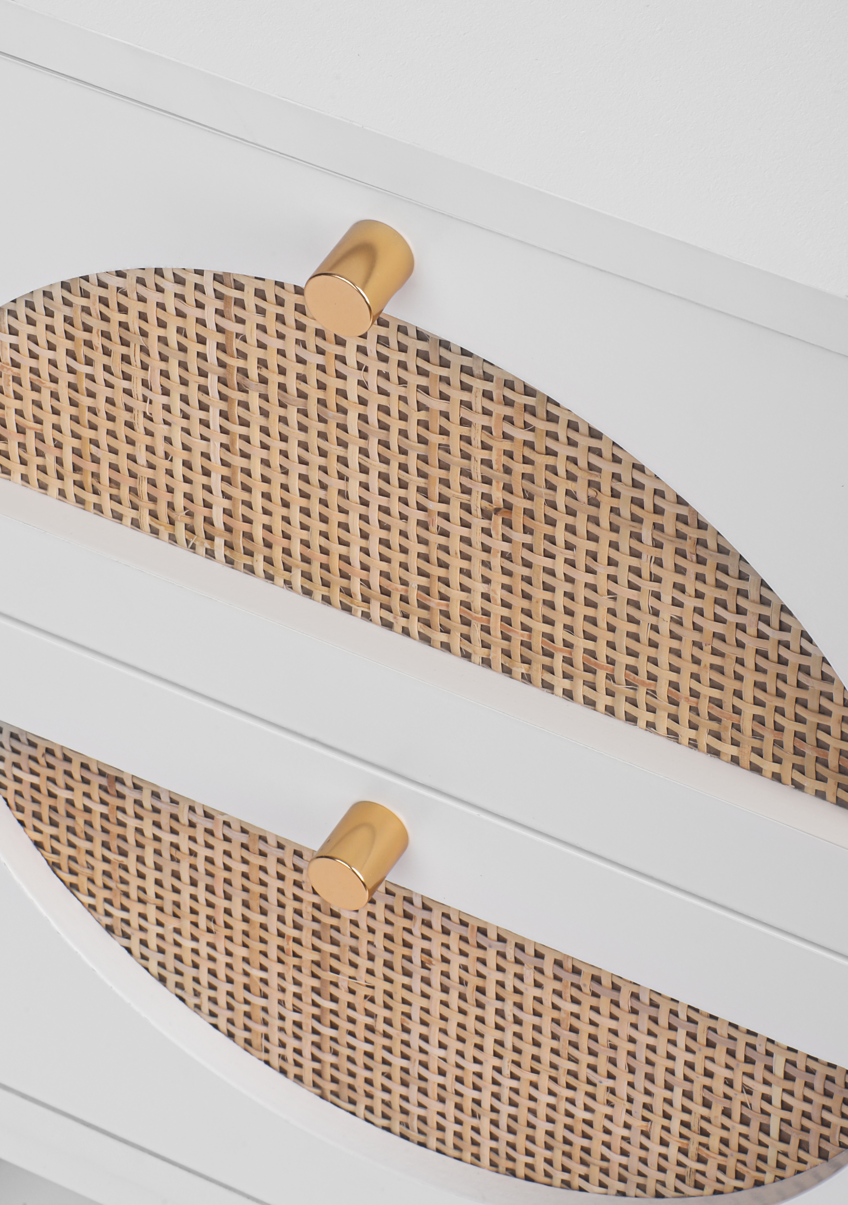 Allen 2 Drawer Nightstand Set of 2, White, Natural Rattan, Display Rack for Bedroom and Living Room 