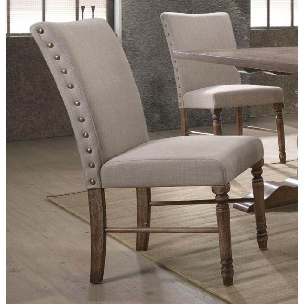 ACME Leventis Side Chair (Set-2) in Cream Linen & Weathered Oak-Boyel Living
