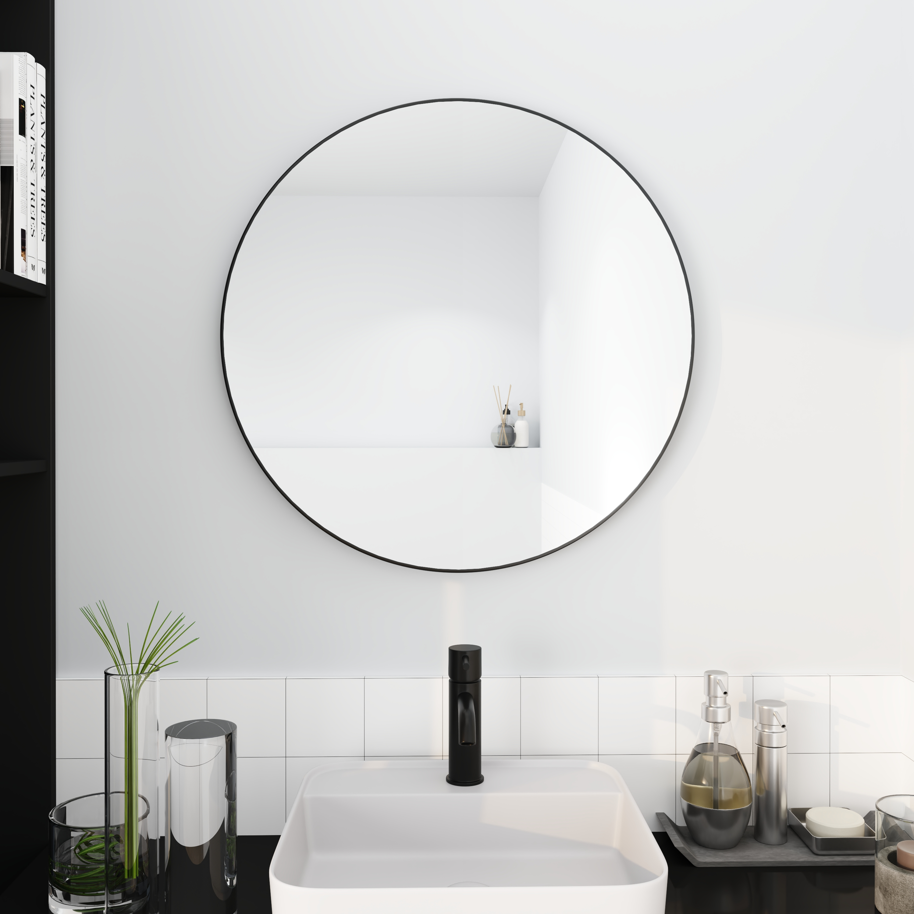 32 x 32 Inch Bathroom Mirror Black Aluminum Frame