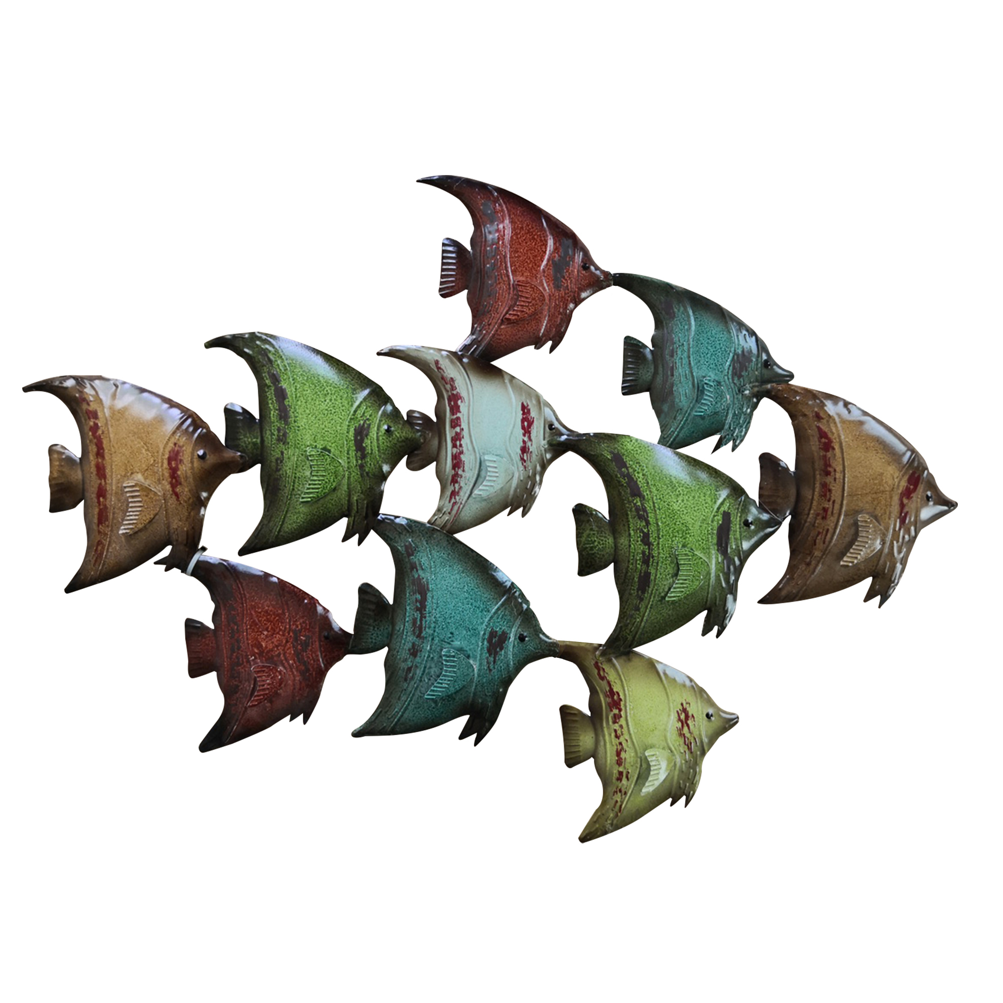 Three Dimensional Hanging Metal Fish Wall Art Decor, Multicolor