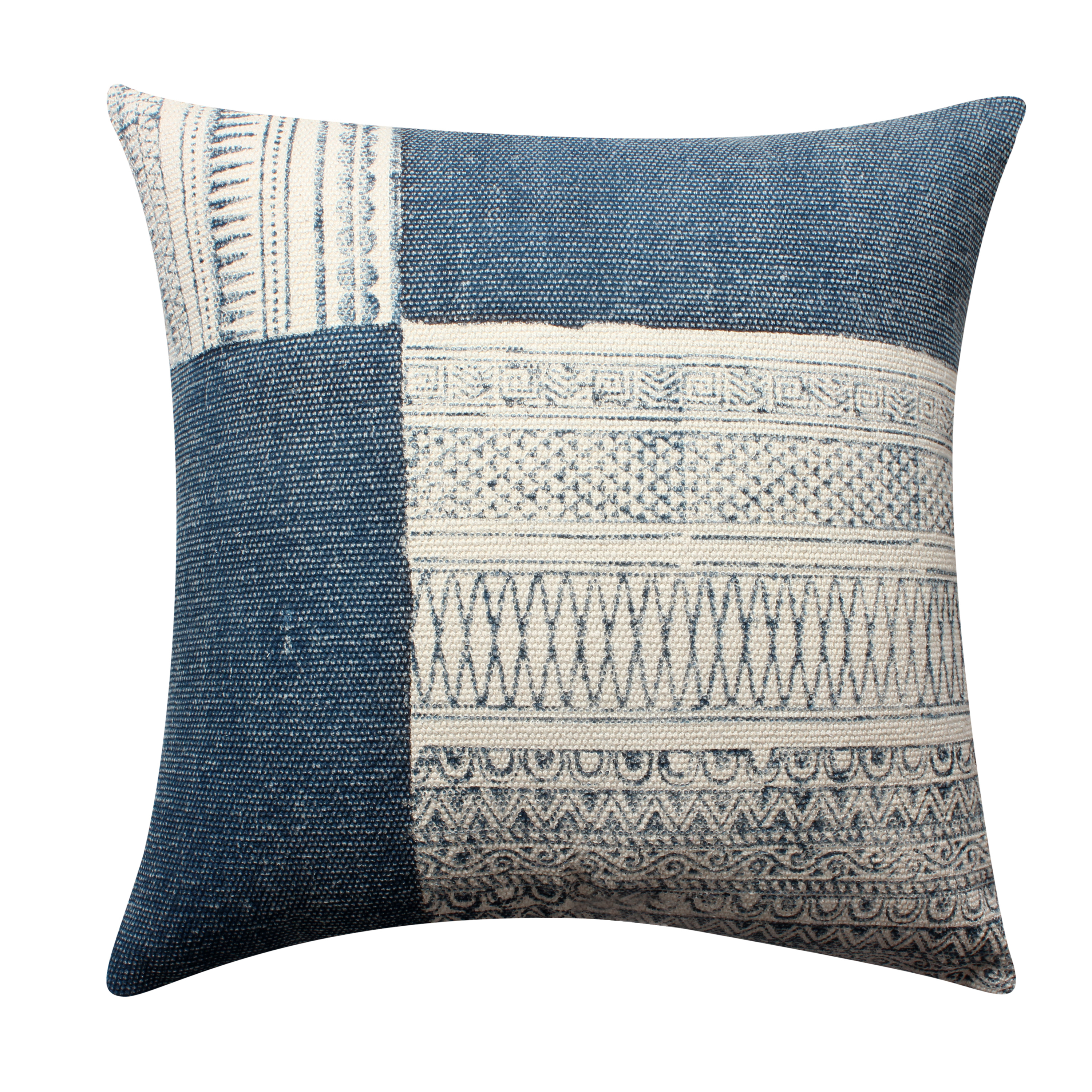 Dae 24 x 24 Square Handwoven Cotton Accent Throw Pillow, Classic Simple Kilim Pattern, Blue, Off White