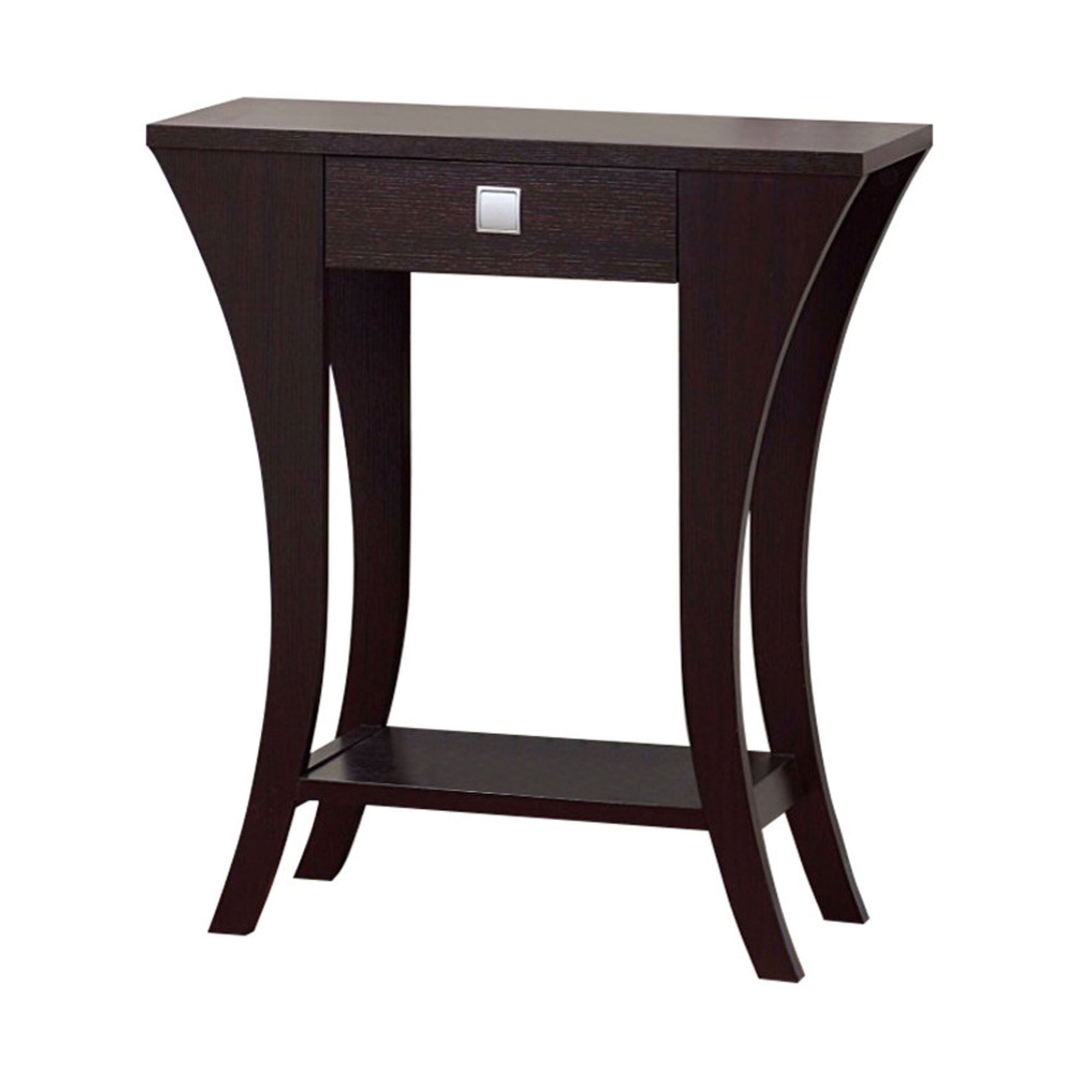 Wooden Console Sofa Side End Table With 1 Drawer and Open Shelf, Dark Brown