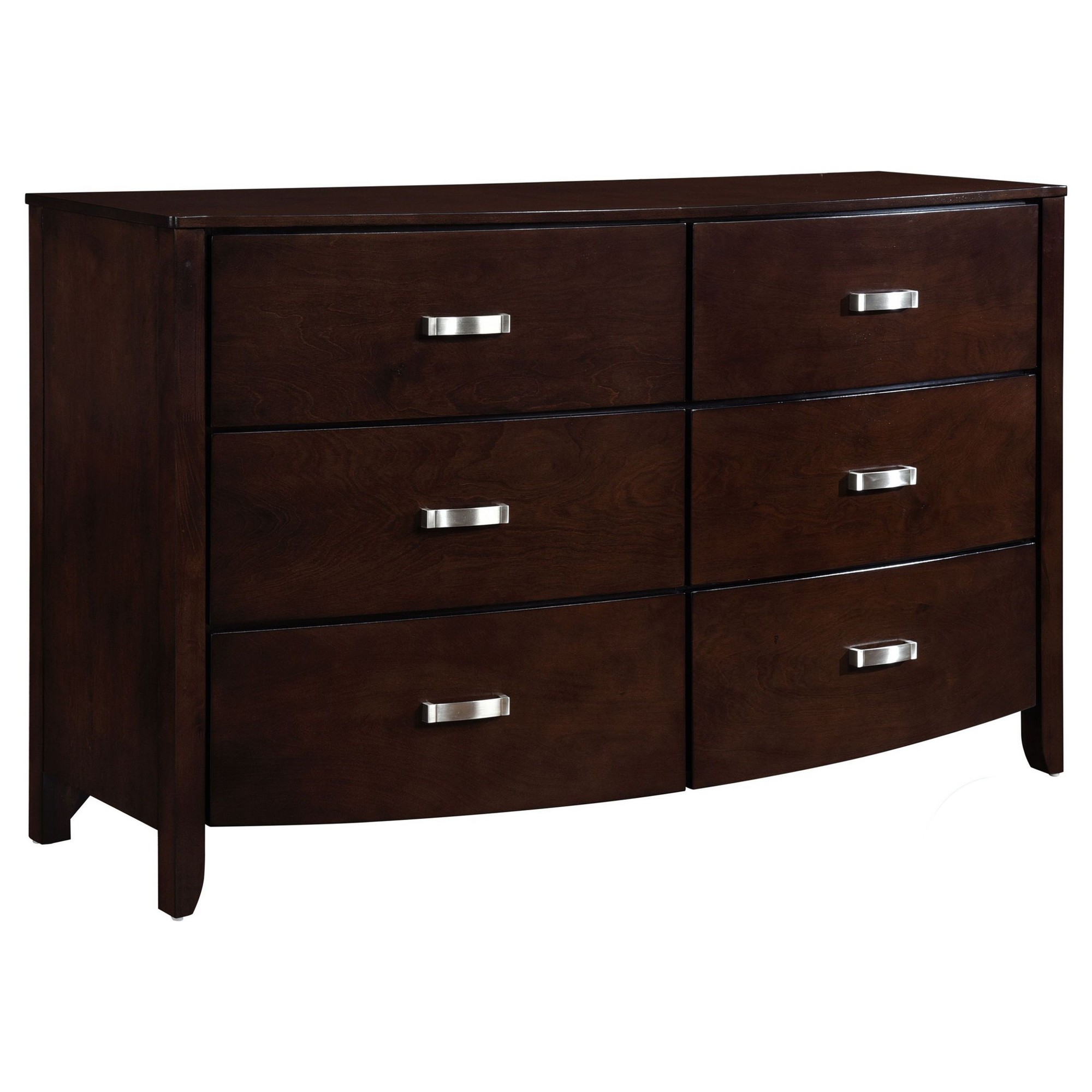 61 Inch 6 Drawer Wood Dresser, Metal Handles, Cherry Brown