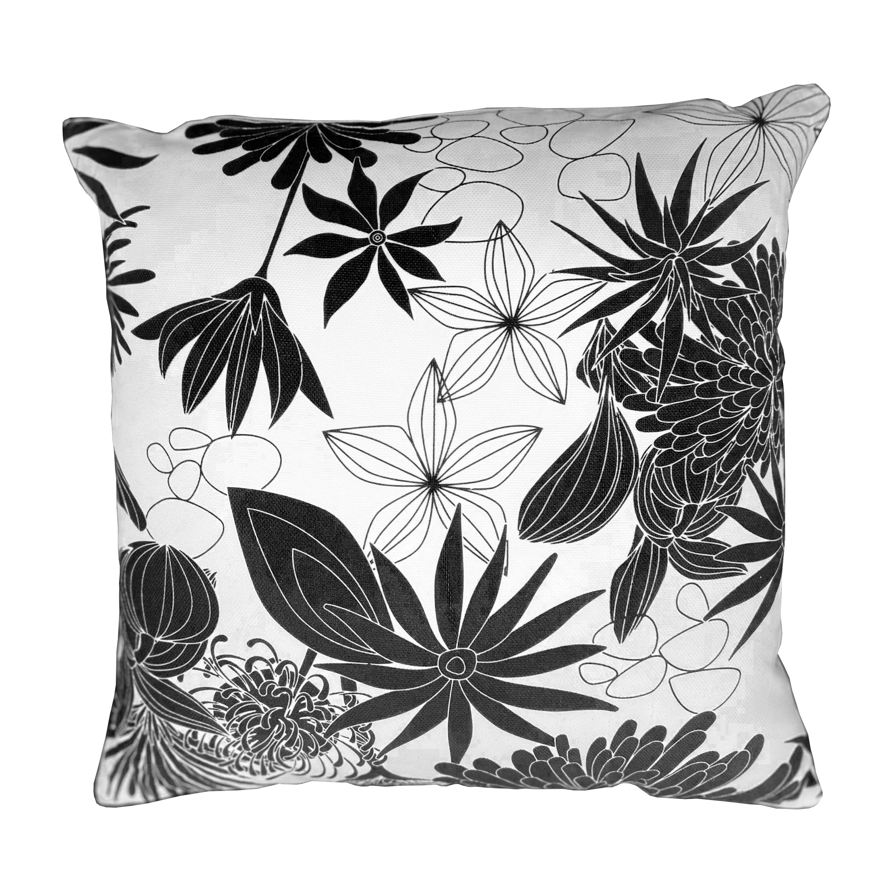 17 x 17 Inch Decorative Square Cotton Accent Throw Pillow with Classic Floral Print, Black and White