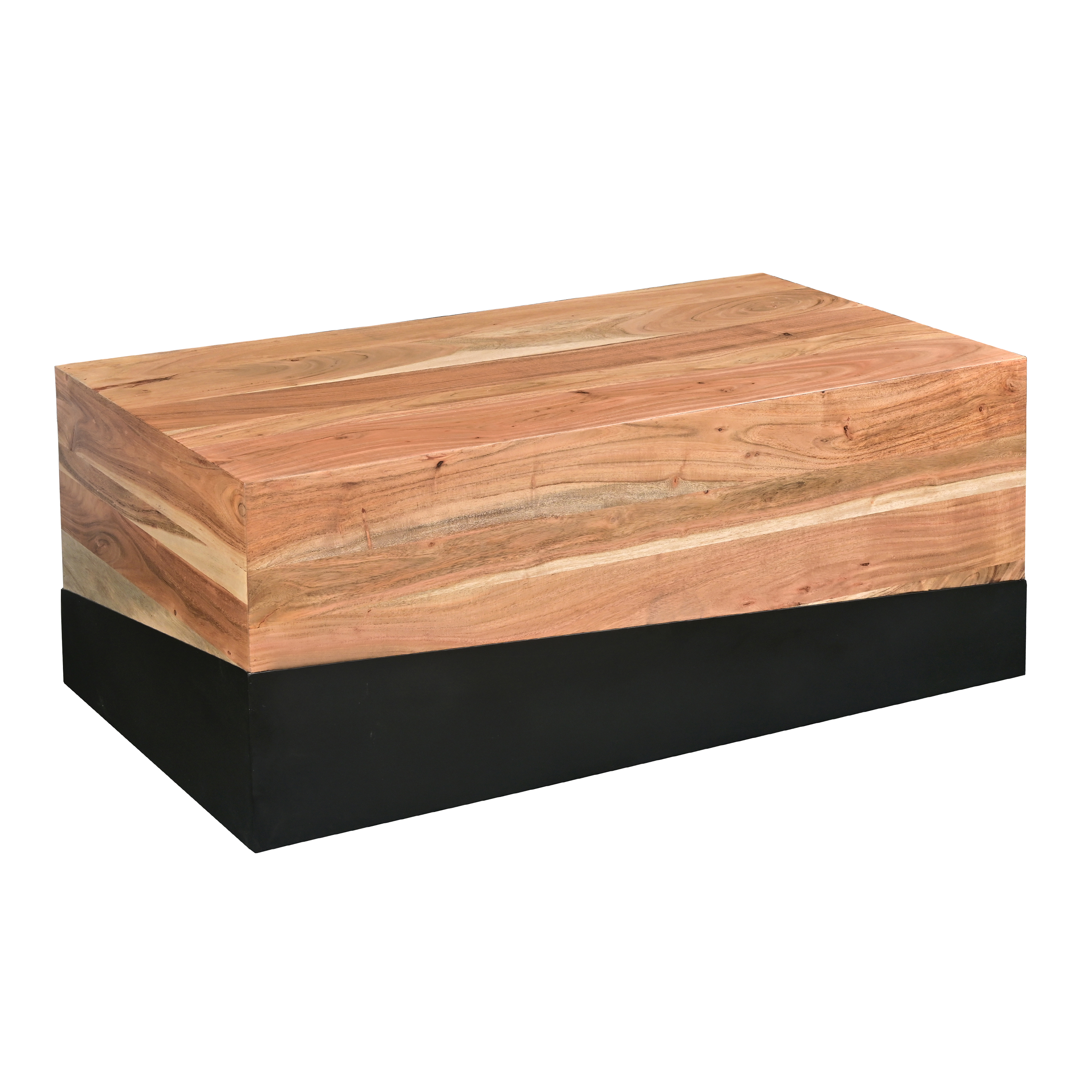 45 Inch Handcrafted Acacia Wood Coffee Table, Industrial, Platform Style, Dual Tone, Brown, Black
