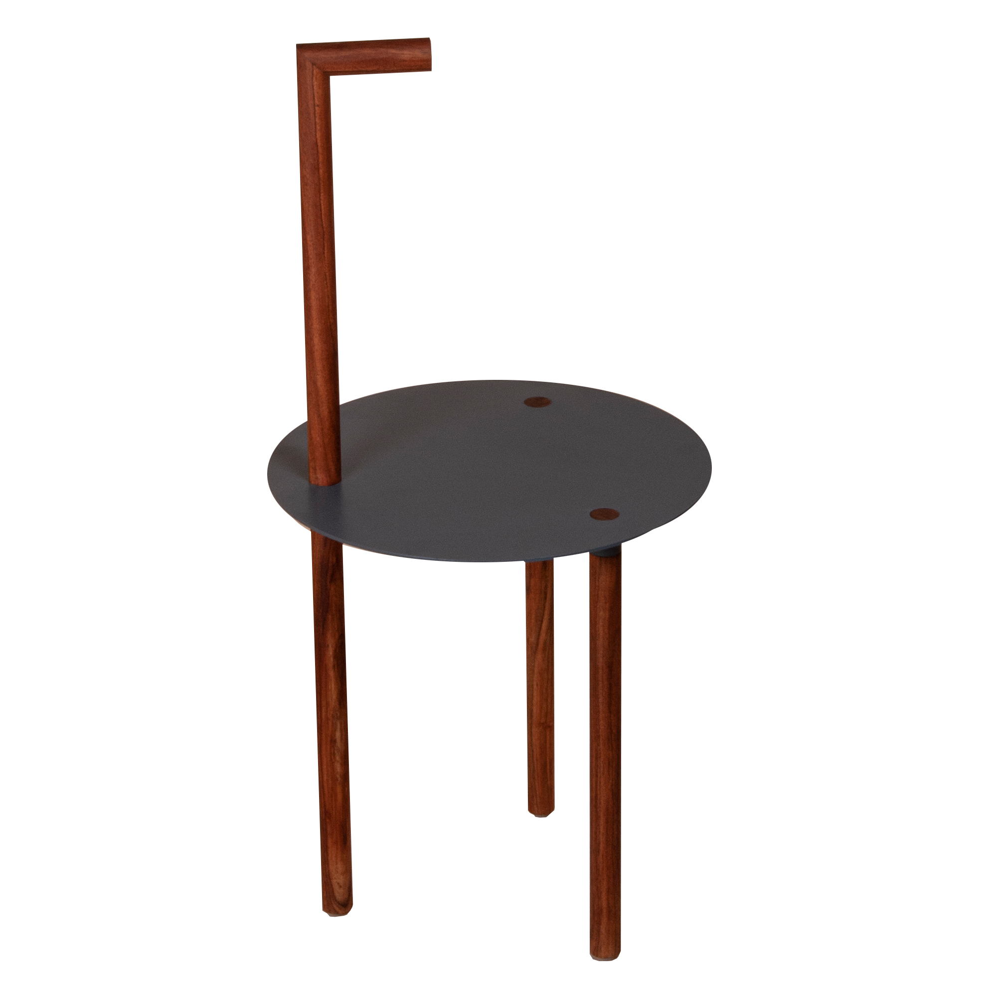 29 Inch Round Metal Top End Table with Inbuilt Wooden Pole, Brown and Black