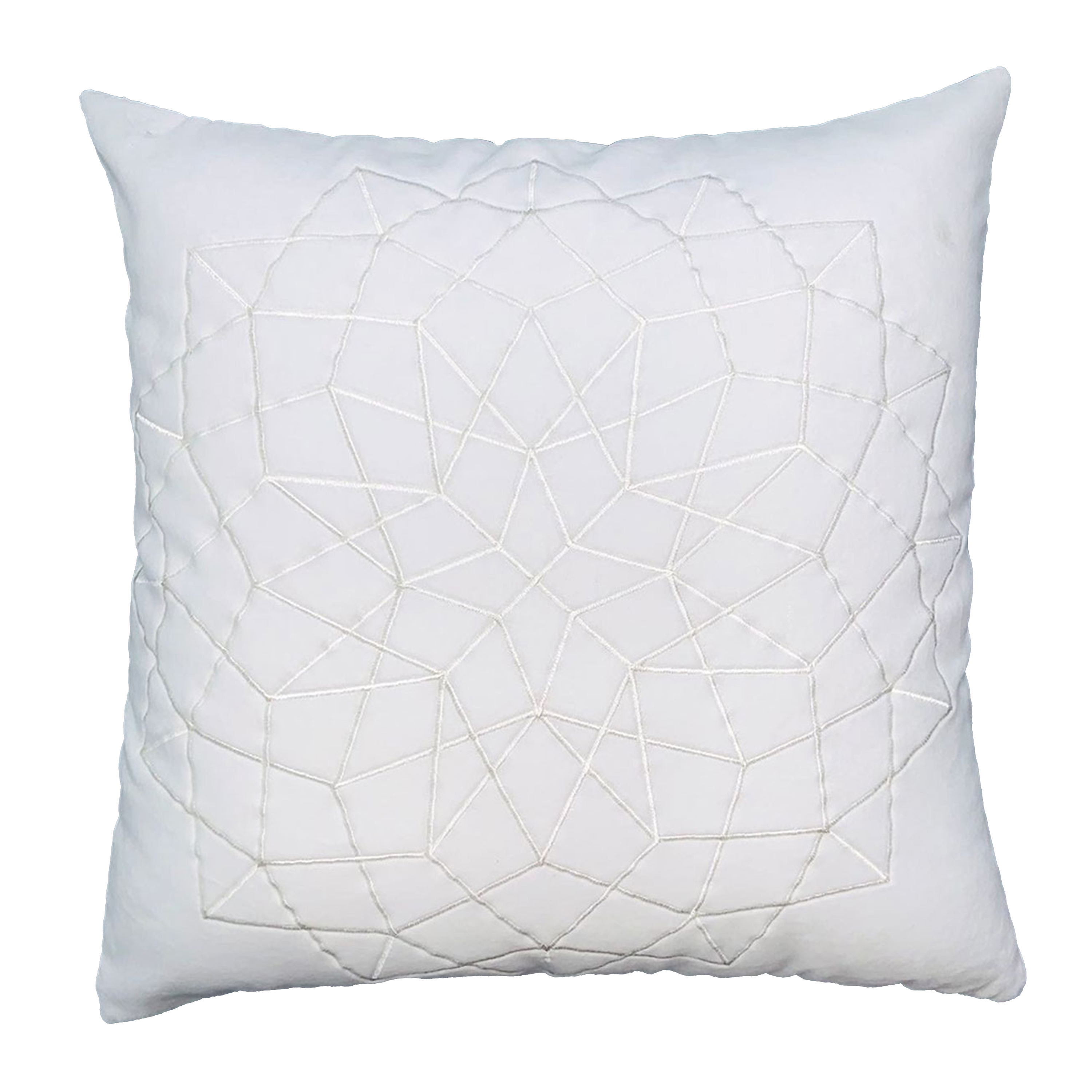 Hugo 20 x 20 Square Accent Throw Pillow, Embroidered Geometric Abstract Pattern, With Filler, White