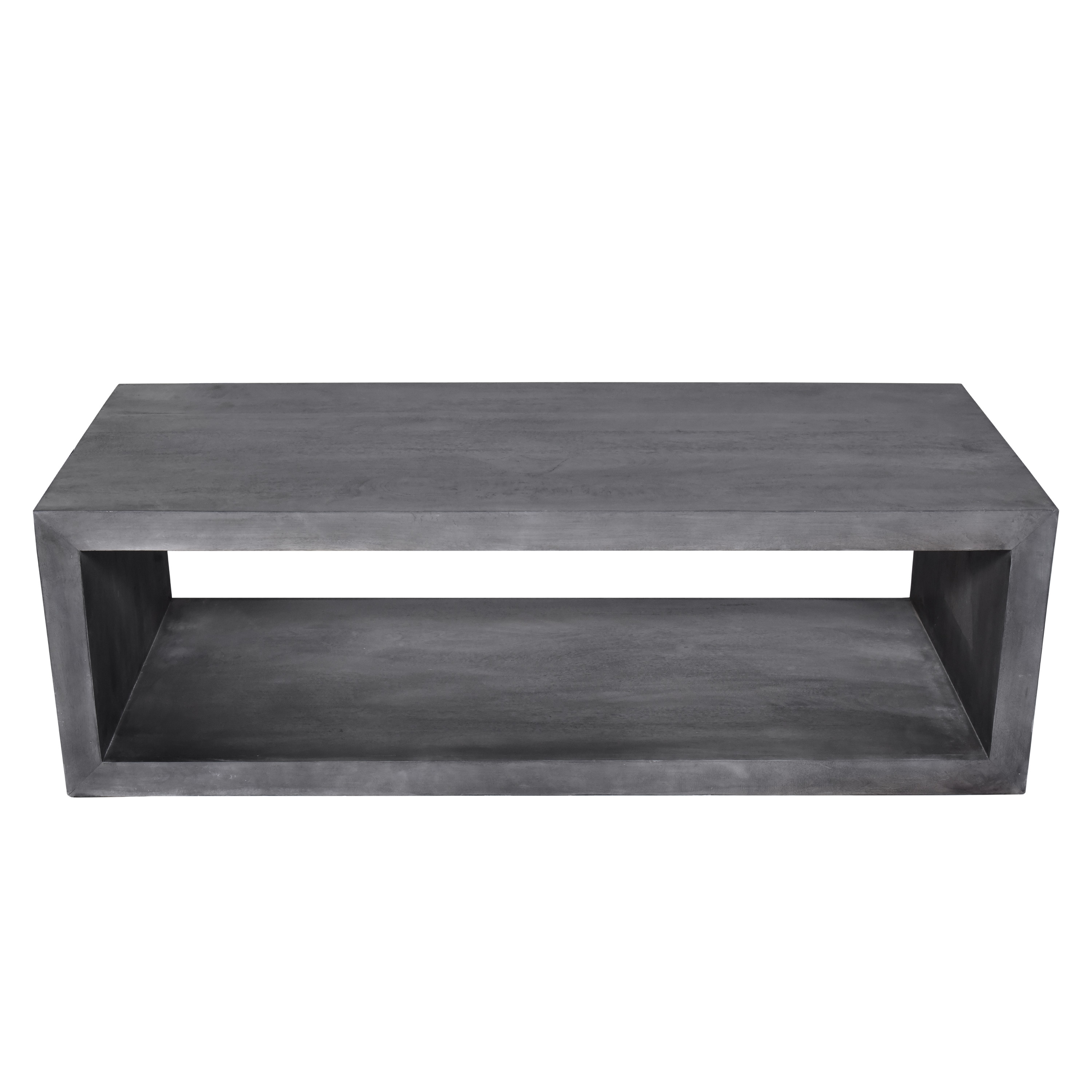 58" Cube Shape Wooden Coffee Table with Open Bottom Shelf, Charcoal Gray