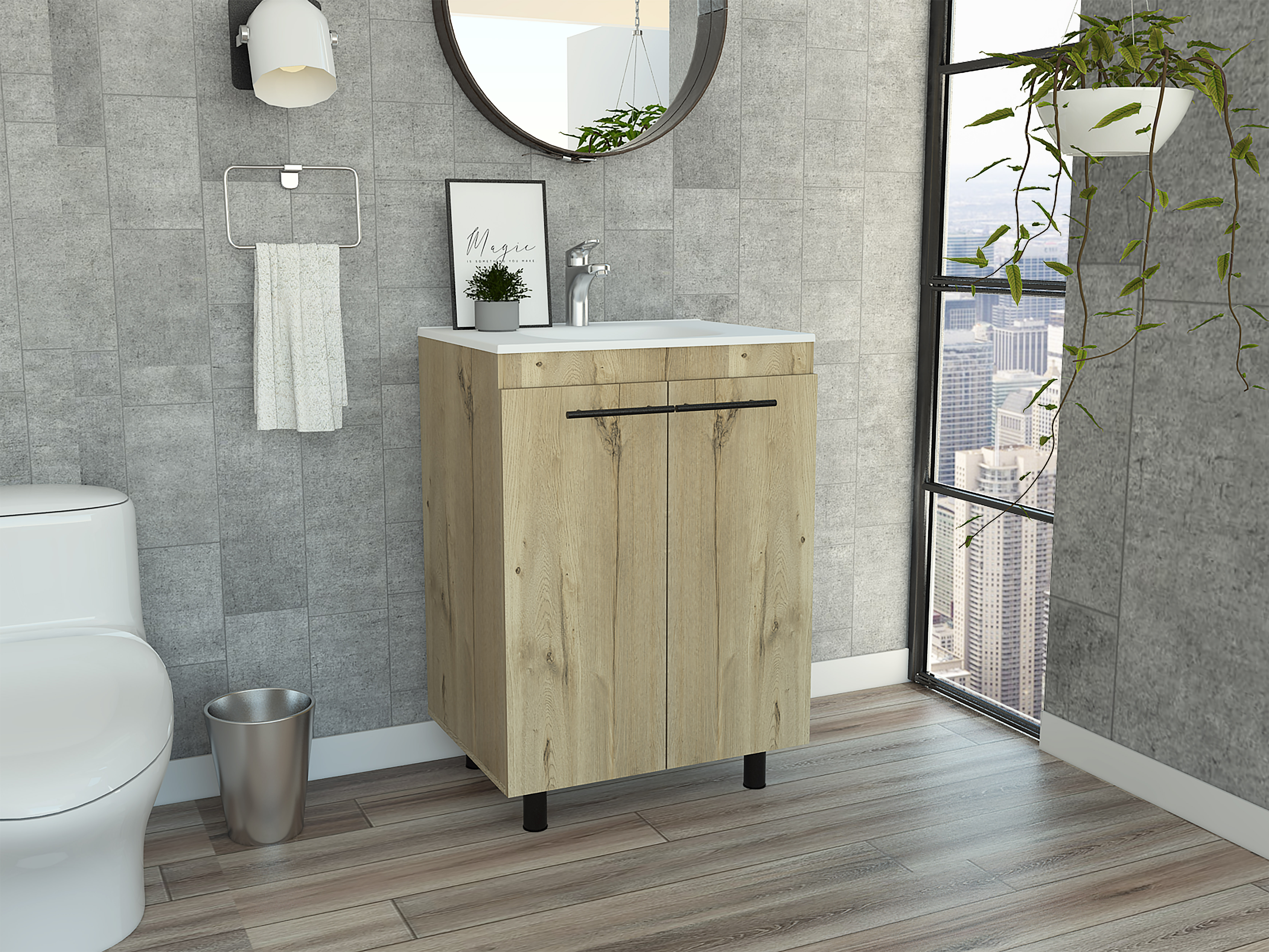 Sienna 2-Door Rectangle Freestanding Vanity Cabinet Light Oak