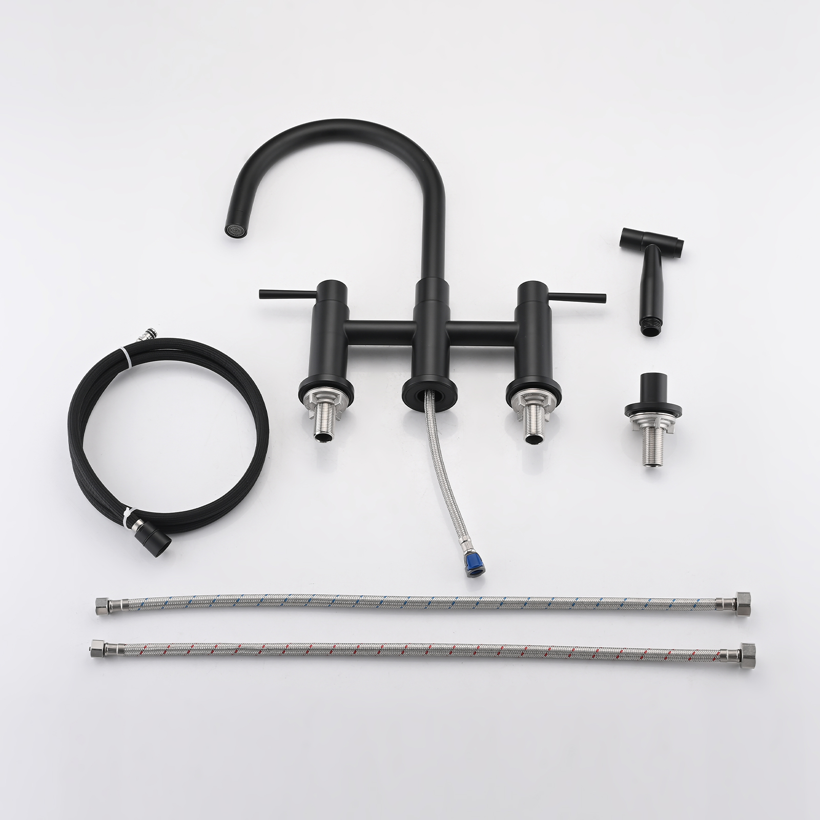 RV Kitchen Sink Faucet Brushed Gold Kitchen Faucet with Side Sprayer 3 Holes Double Handle 304 Stainless Steel 360 Swivel Rotation Faucet for Outdoor Farmhouse Camper Laundry RV Bar