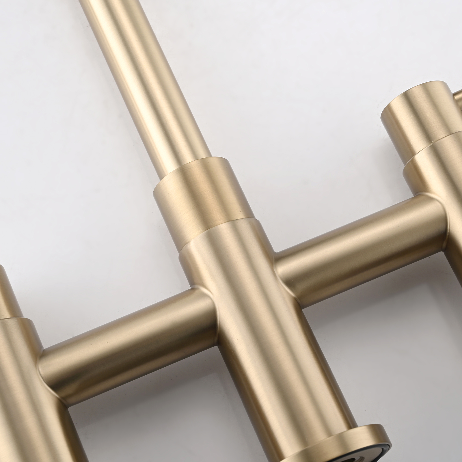 RV Kitchen Sink Faucet Brushed Gold Kitchen Faucet with Side Sprayer 3 Holes Double Handle 304 Stainless Steel 360 Swivel Rotation Faucet for Outdoor Farmhouse Camper Laundry RV Bar